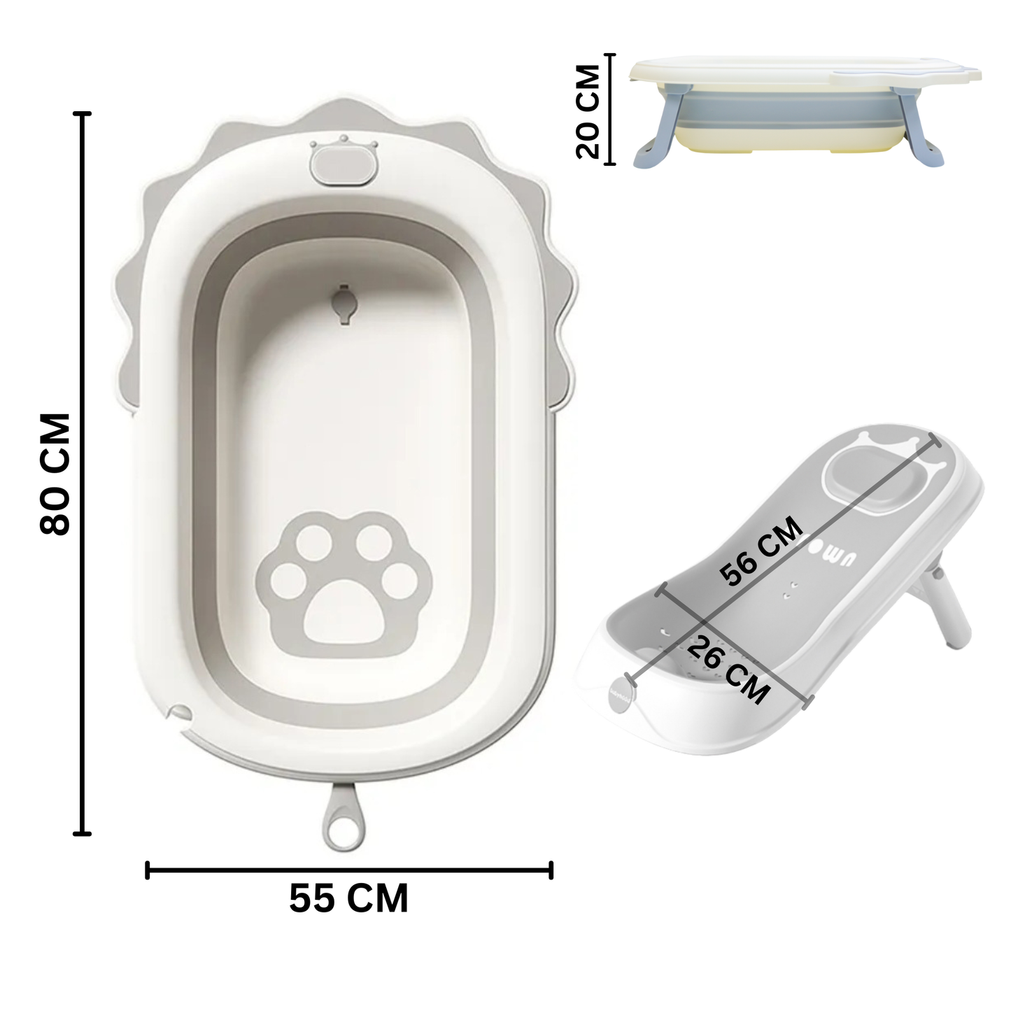 Little Angel - Baby Foldable Bath Tub With Support Seat -Grey