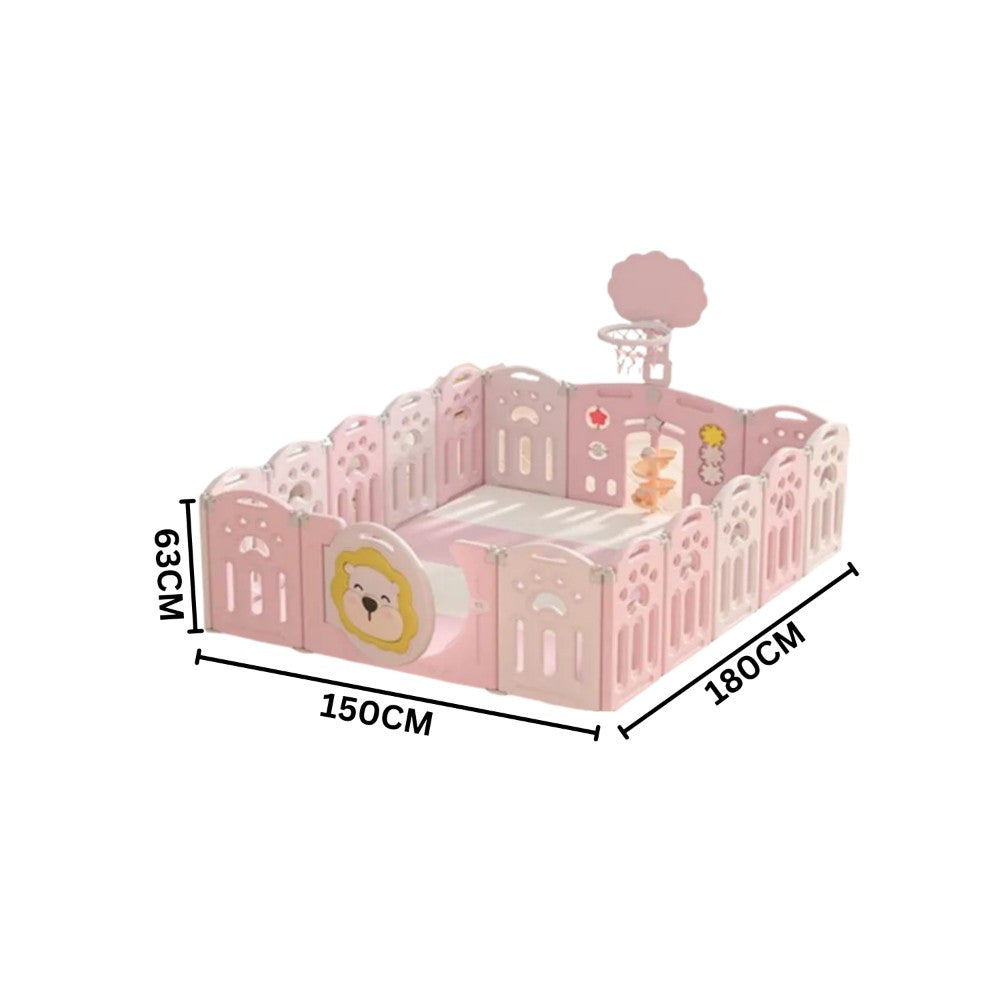 Little Angel - Foldable Fence Playpen And Basketball Hoop Set - Pink - 16pcs