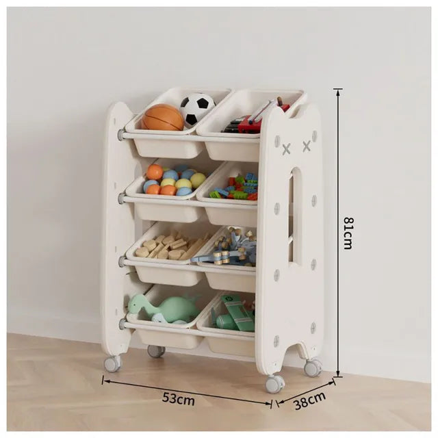 Little Angel Toys Organizer Cabinet With Bins & Wheels - Coffee/White