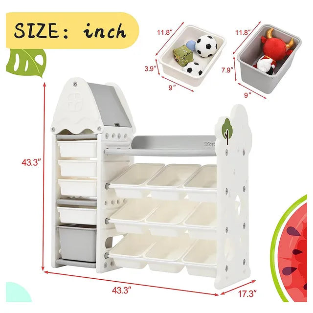 Little Angel Toys Organizer Cabinet With 14 Bins & Hook - Green/White