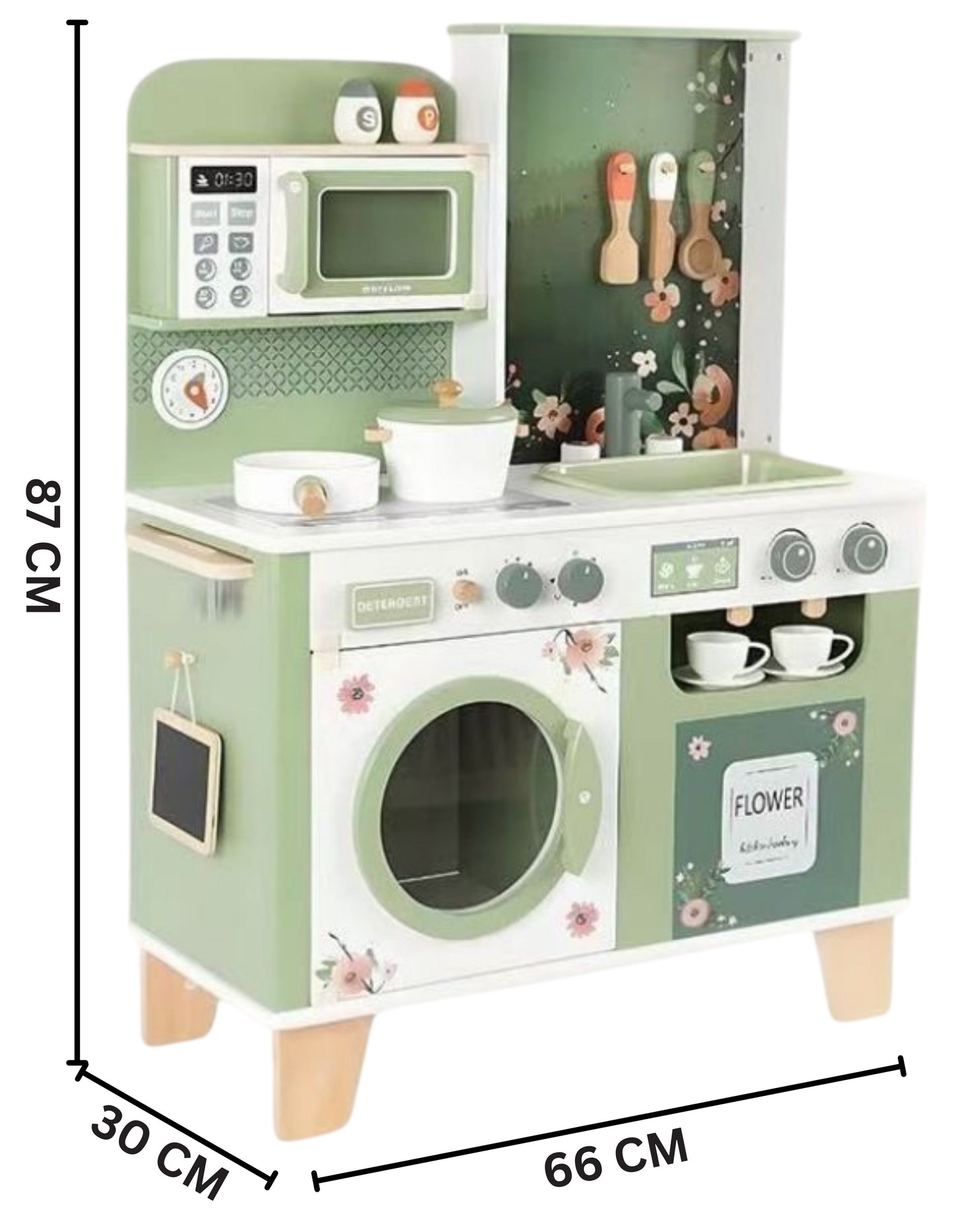 Little Angel - Kids Wooden Kitchen Pretend Play Set – Green Floral