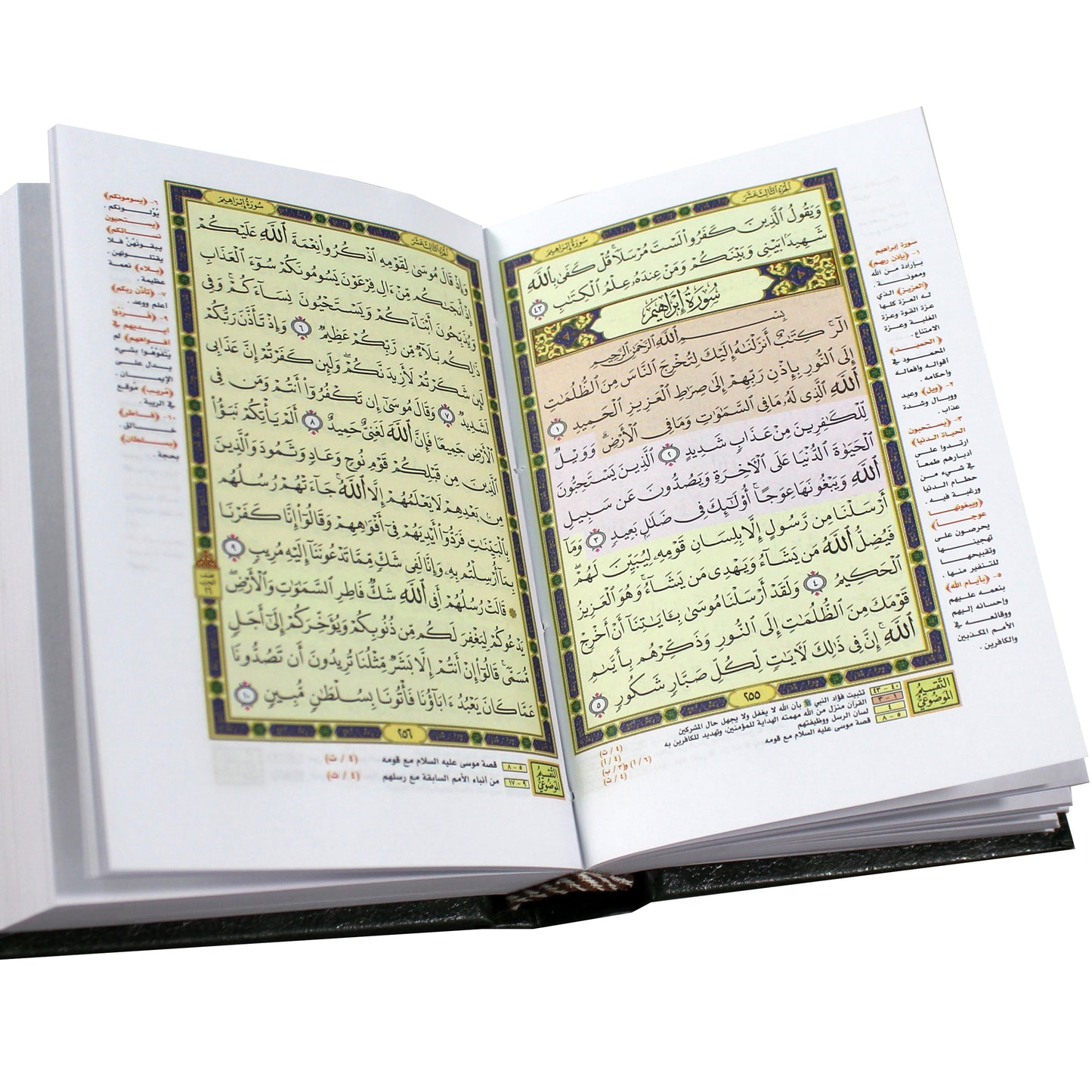 ، المصحف بالرسم العثماني وبهامشه التبيان لكلم المنان من تفسير السعدي. موضوعي بيز فني أبيض 12x8