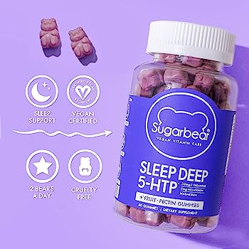 SugarBear Sleep, Vegan Gummy Vitamins with Melatonin, 5-HTP, Magnesium 60 Gummies