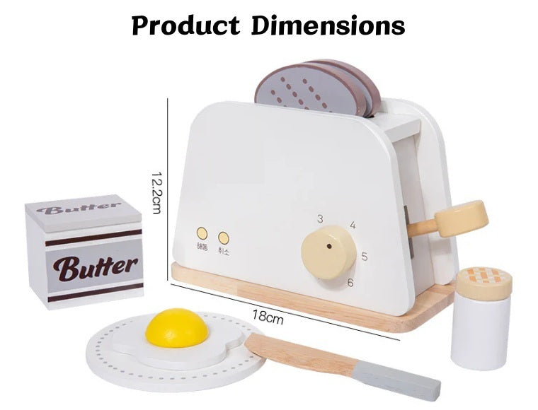 Little Angel - Kids Wooden Toaster Set – Pretend Breakfast Play Toy