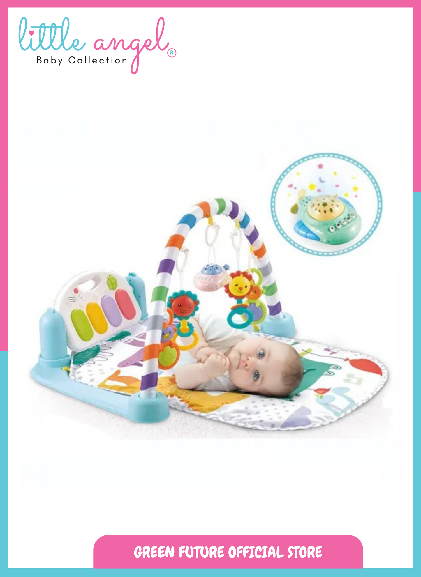 Little Angel Baby Play Mat Gym Bluetooth Music & Hanging Toys for Sensory Development - Blue