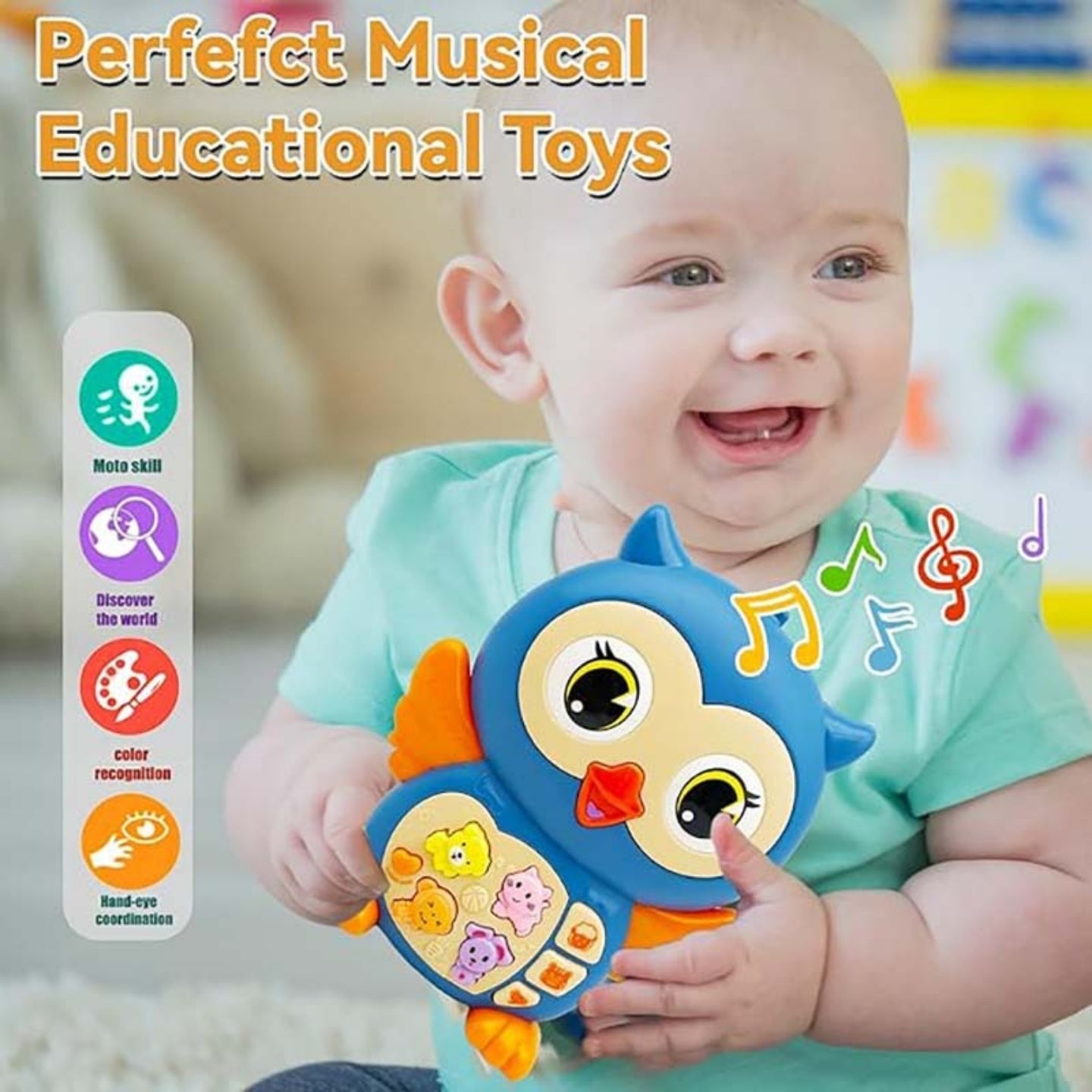 Little Angel-Baby Musical Owl Toy with Lights & Sounds - Yellow