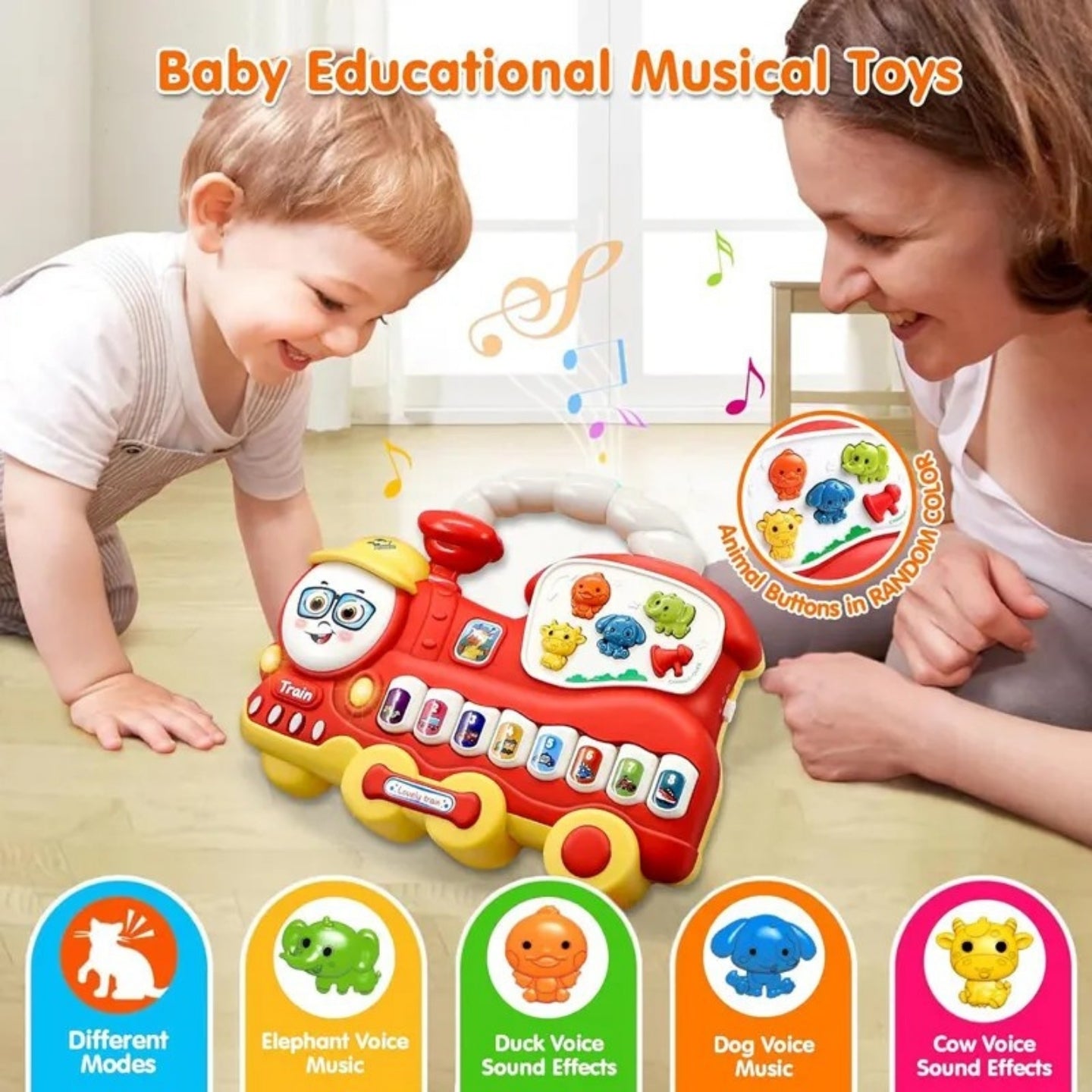 Little Angel-Baby Musical Train Toy with Lights & Learning - Blue/Red