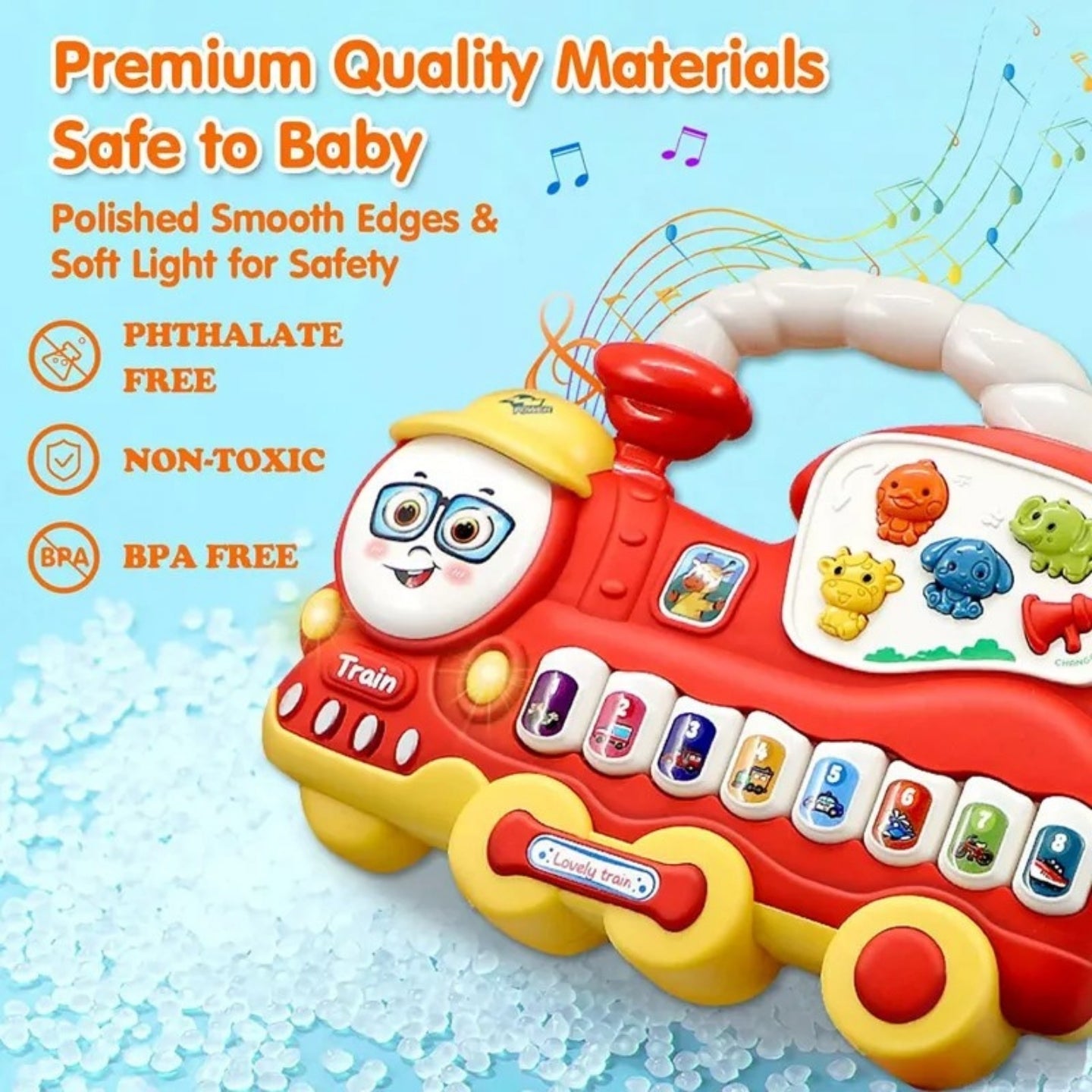 Little Angel-Baby Musical Train Toy with Lights & Learning - Blue/Red