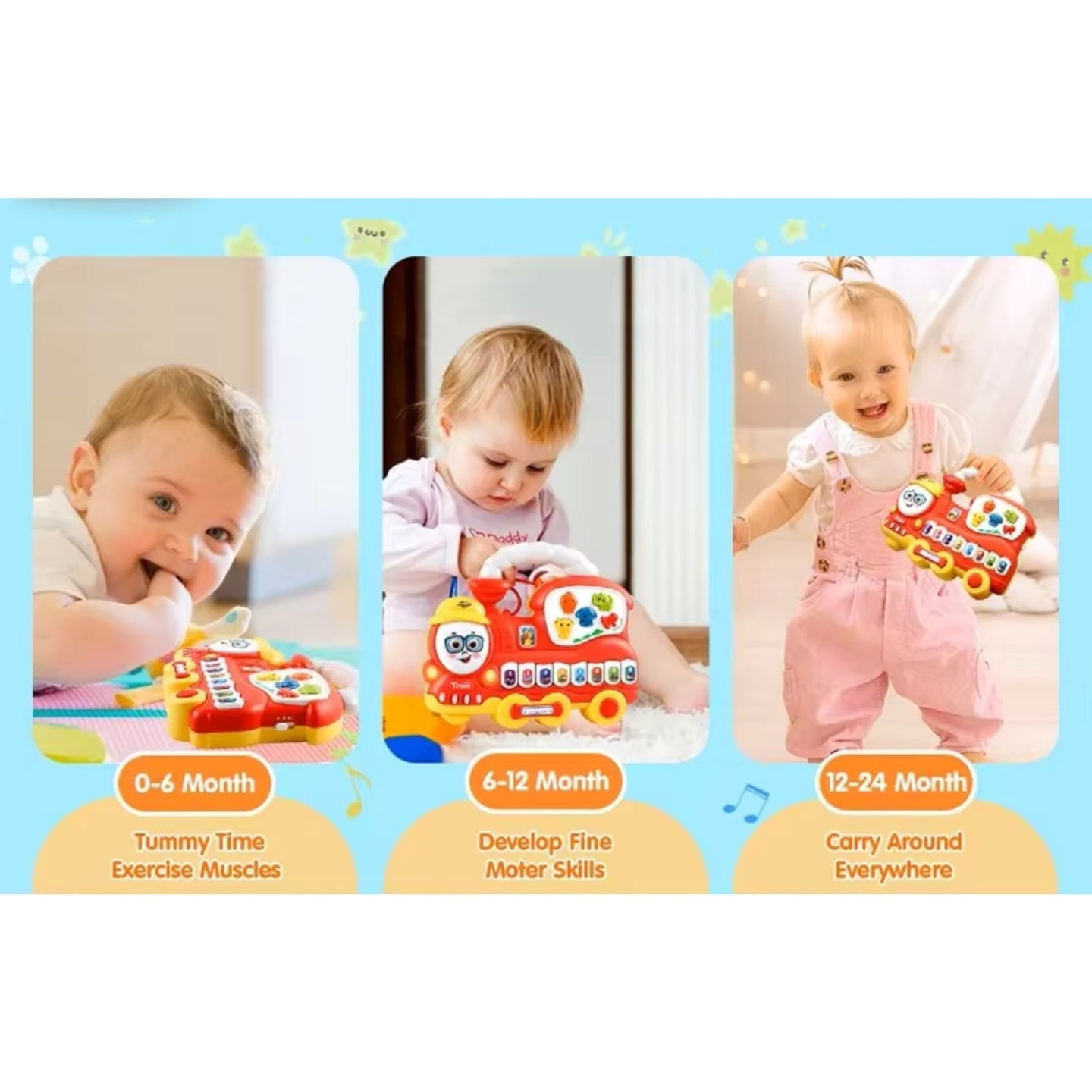 Little Angel-Baby Musical Train Toy with Lights & Learning - Blue/Red