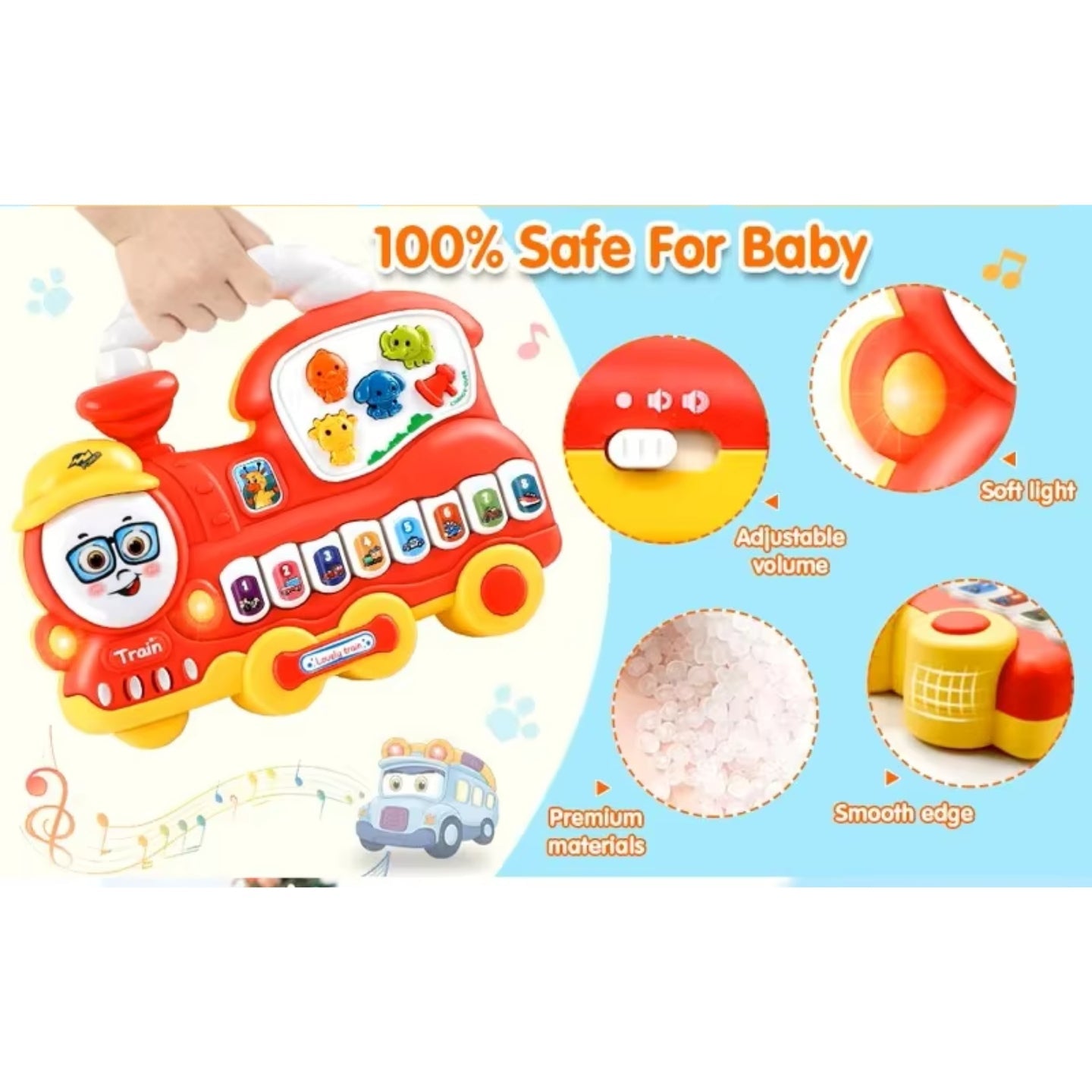 Little Angel-Baby Musical Train Toy with Lights & Learning - Blue/Red
