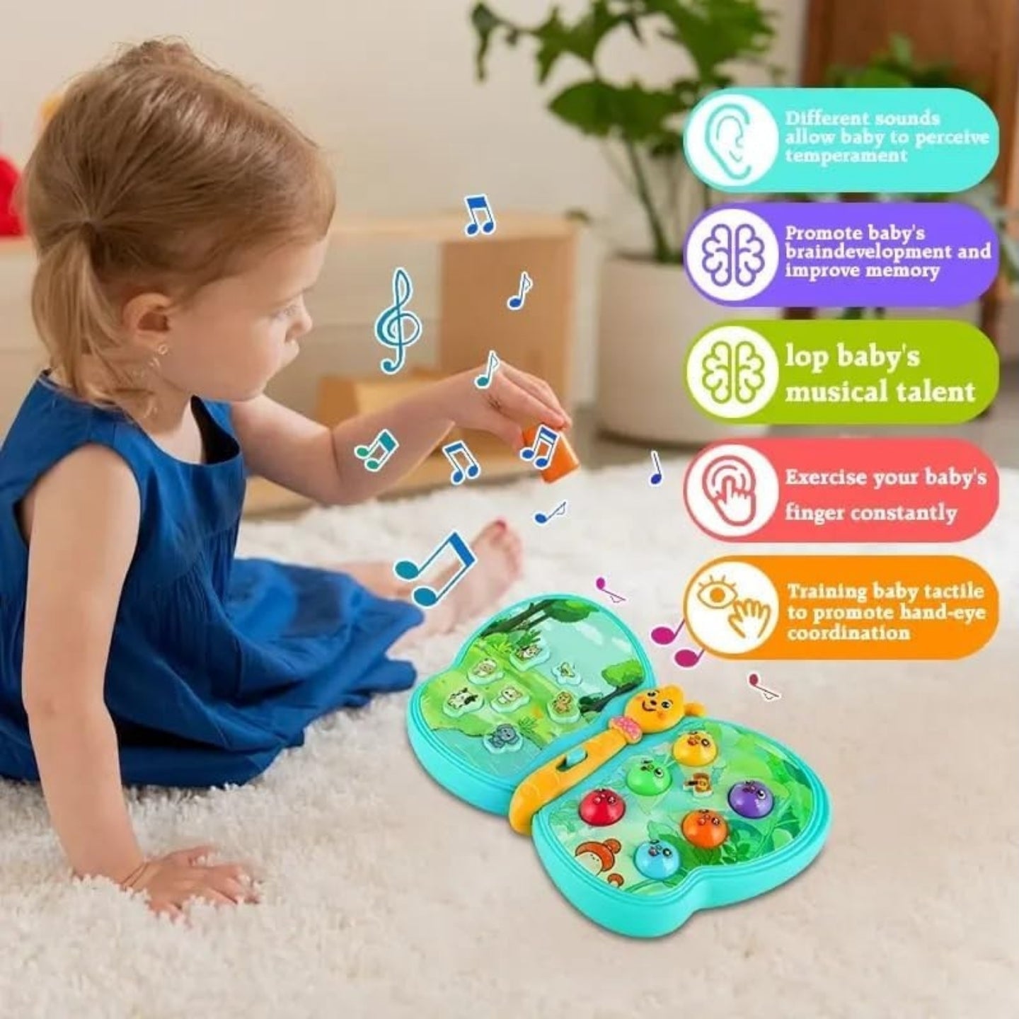Little Angel-Baby Musical Butterfly Toy with Lights & Sounds - Orange/Yellow