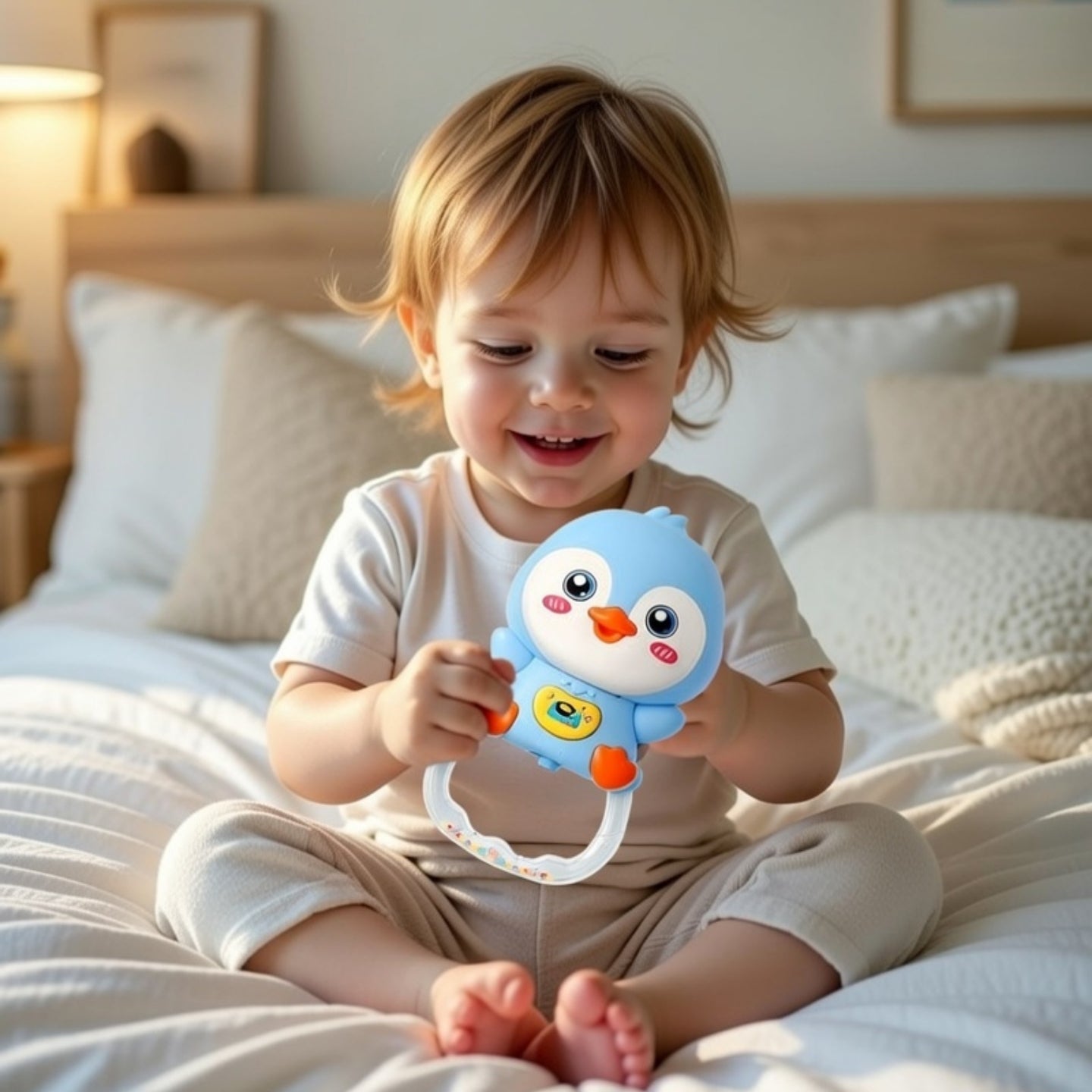 Little Angel-Baby Musical Penguin Rattle Toy for Infants - Blue