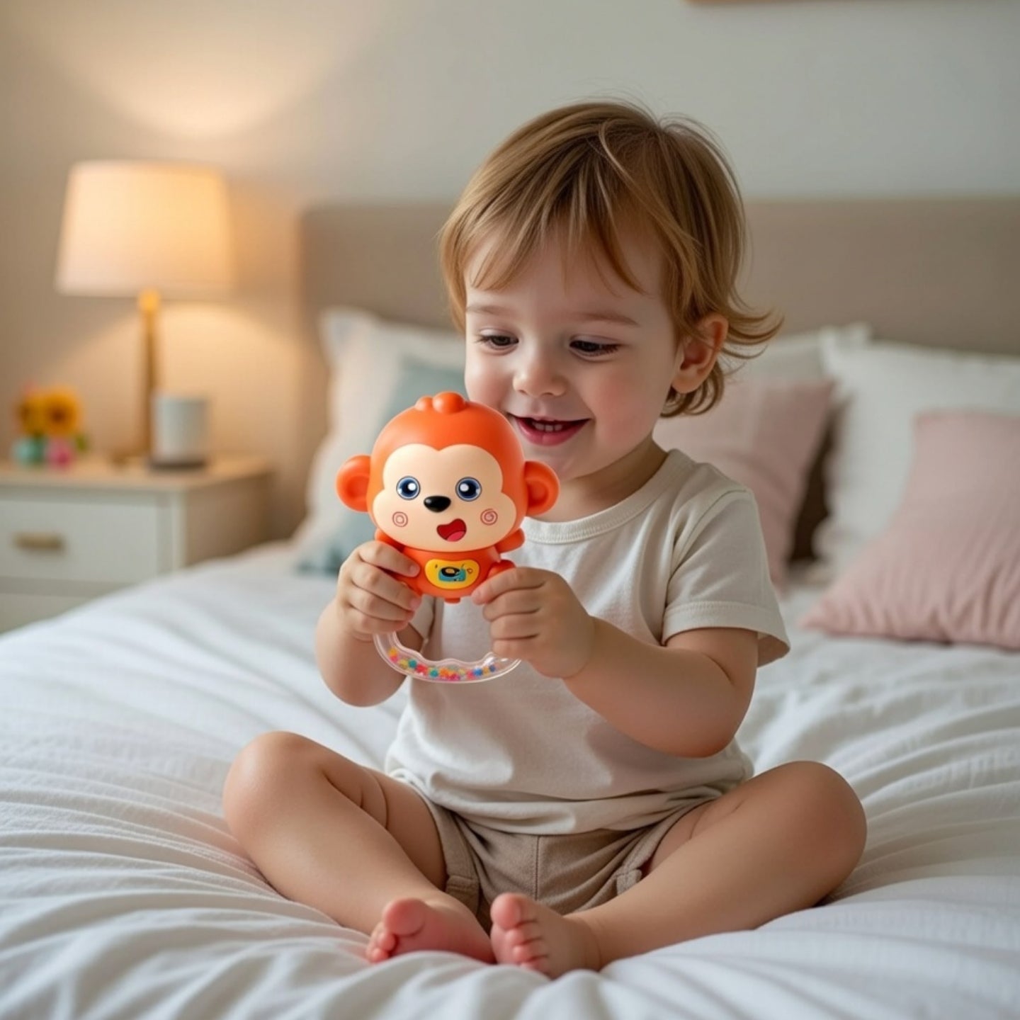 Little Angel-Baby Musical Rattle Monkey Toy for Infants Early Learning - Brown