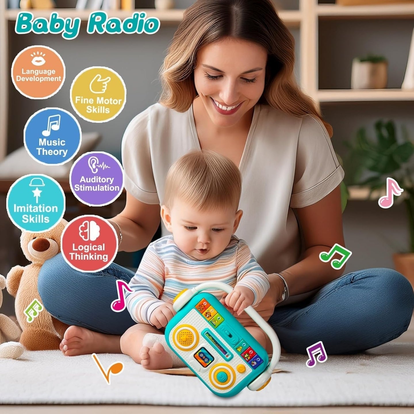 Little Angel-Baby Musical Learning Radio Toy with Lights and Sound -Green/Pink