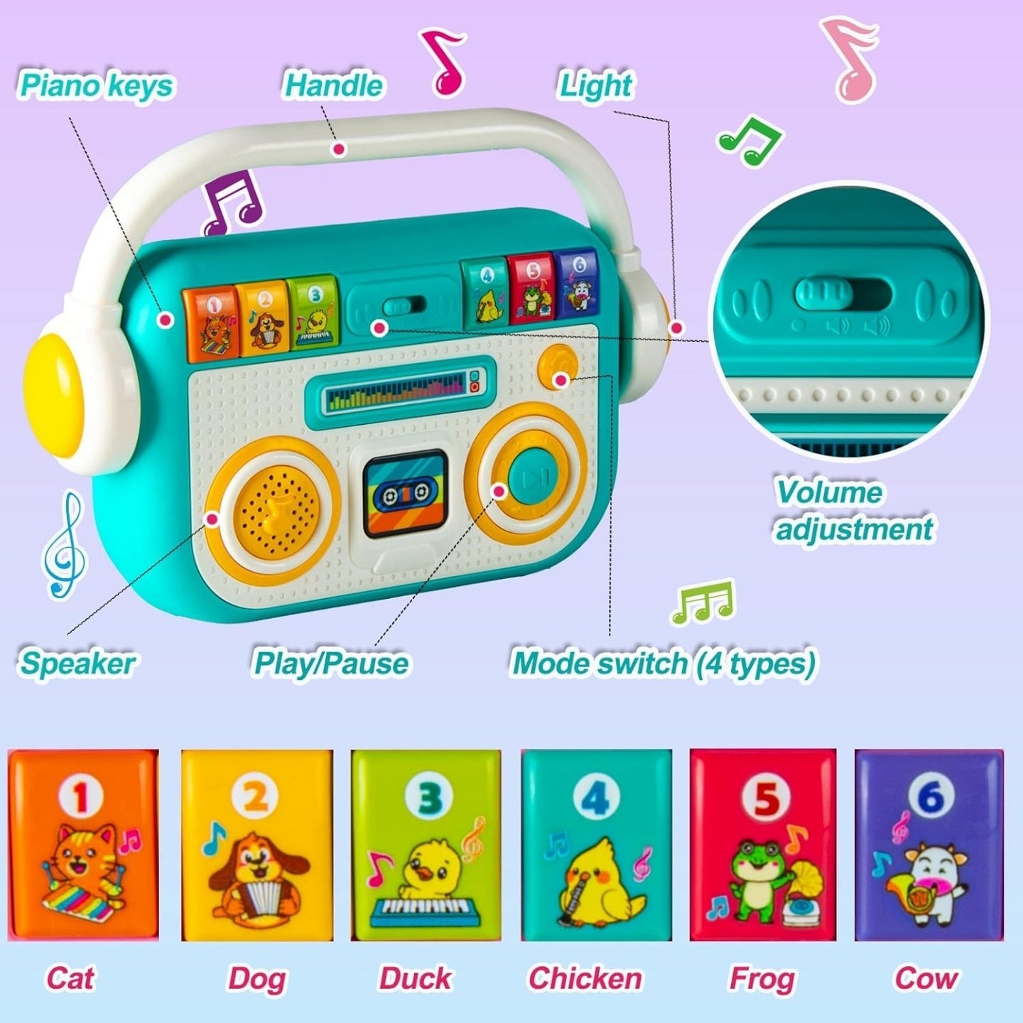 Little Angel-Baby Musical Learning Radio Toy with Lights and Sound -Green/Pink