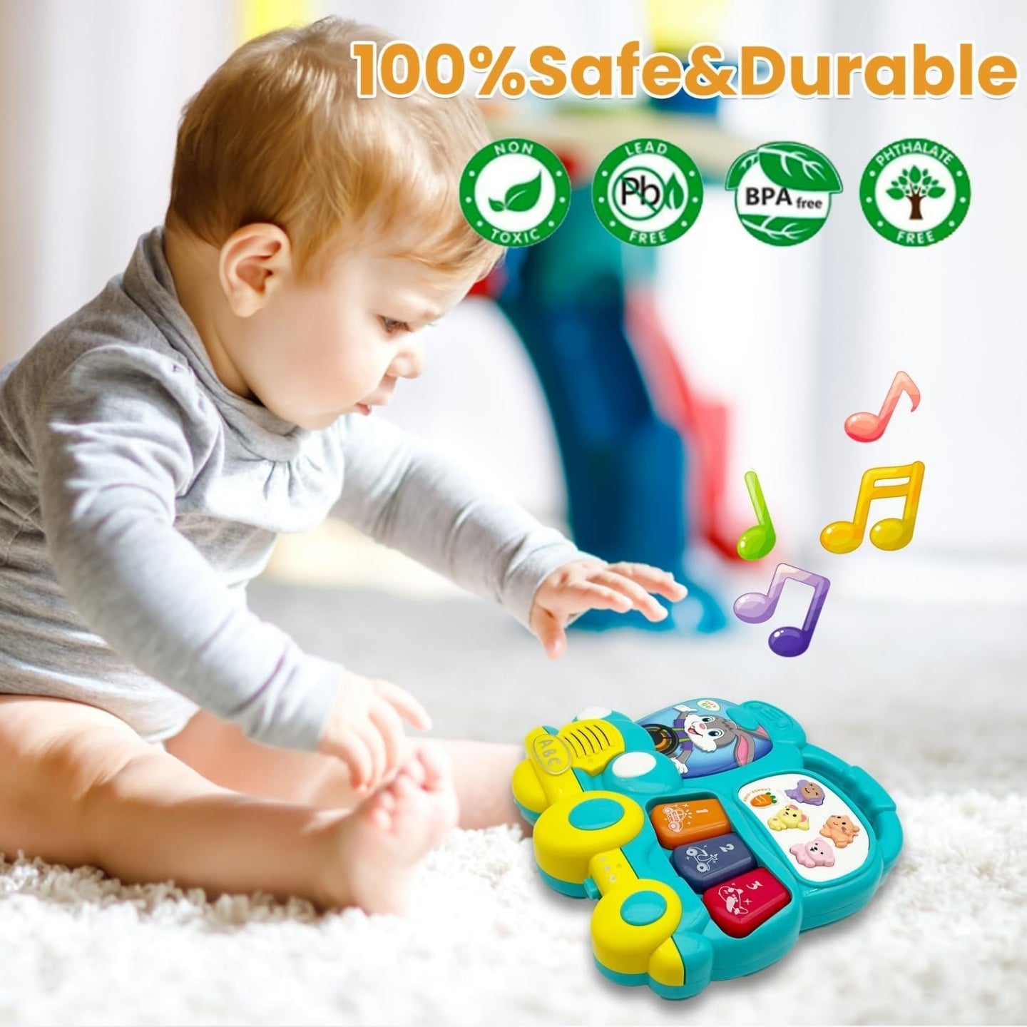 Little Angel-Baby Musical Learning Bunny Car Toy with Lights & Sounds - Blue