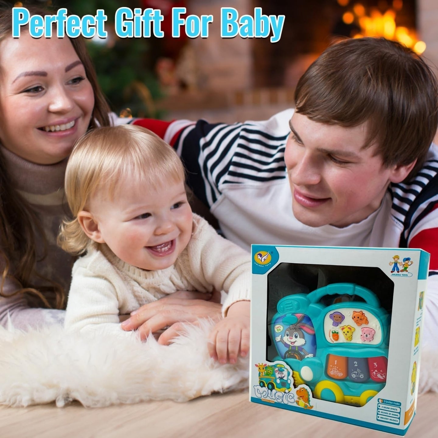 Little Angel-Baby Musical Learning Bunny Car Toy with Lights & Sounds - Blue