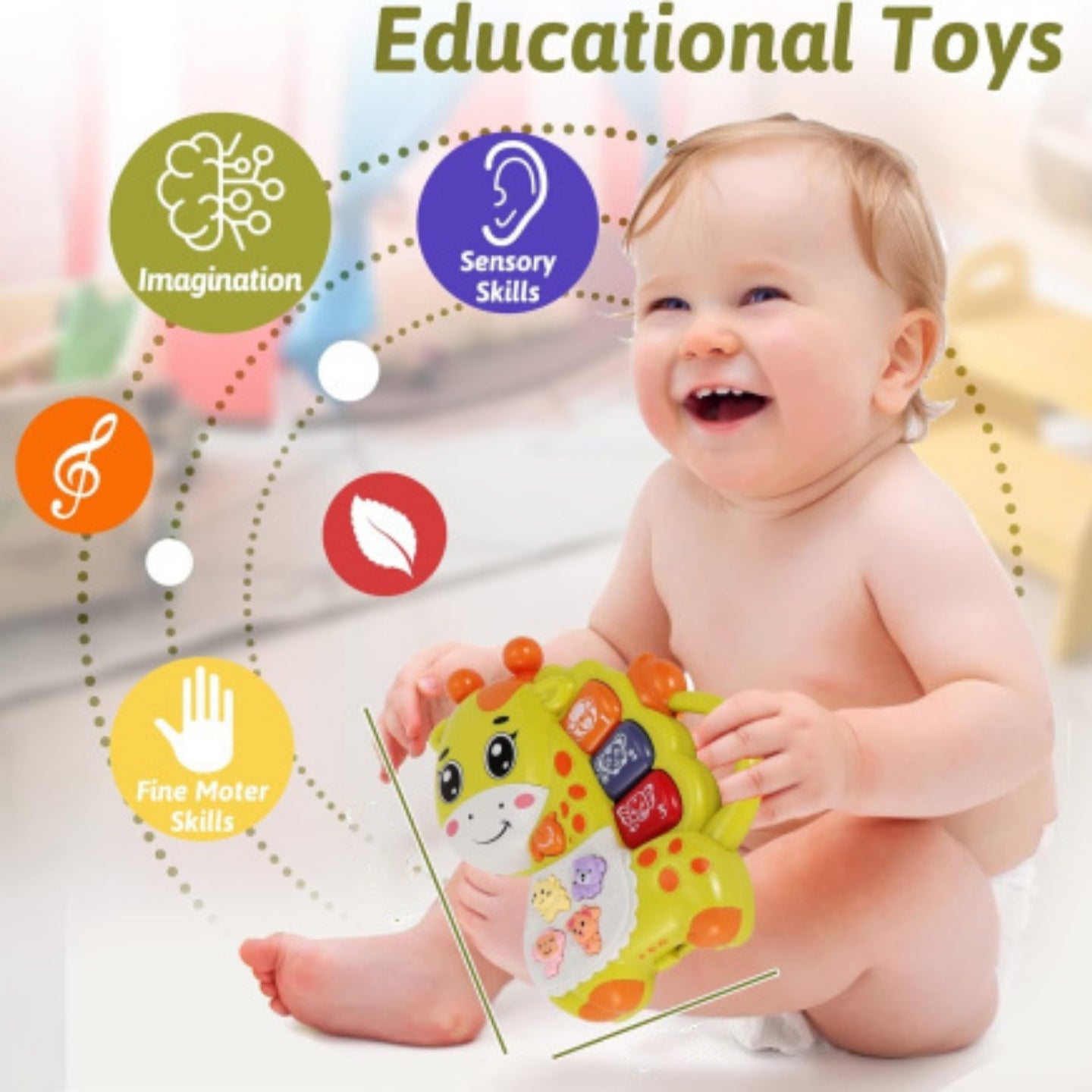 Little Angel-Baby Musical Giraffe Toy for Early Learning - Green/Yellow