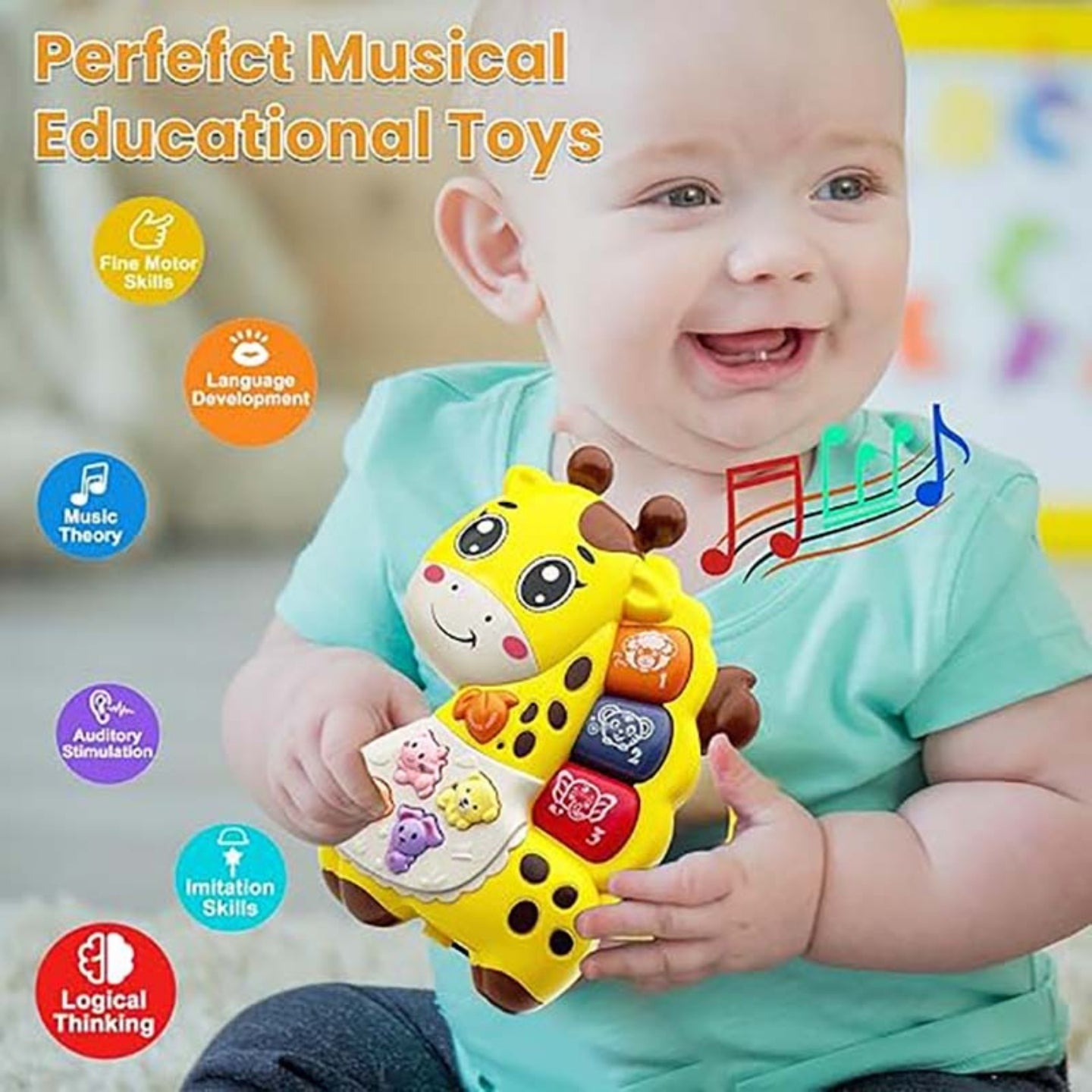 Little Angel-Baby Musical Giraffe Toy for Early Learning - Green/Yellow