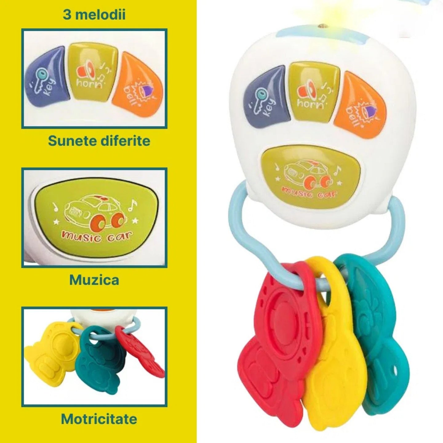 Little Angel-Baby Musical Remote & Key Rattle Toy for Early Learning Fun - White