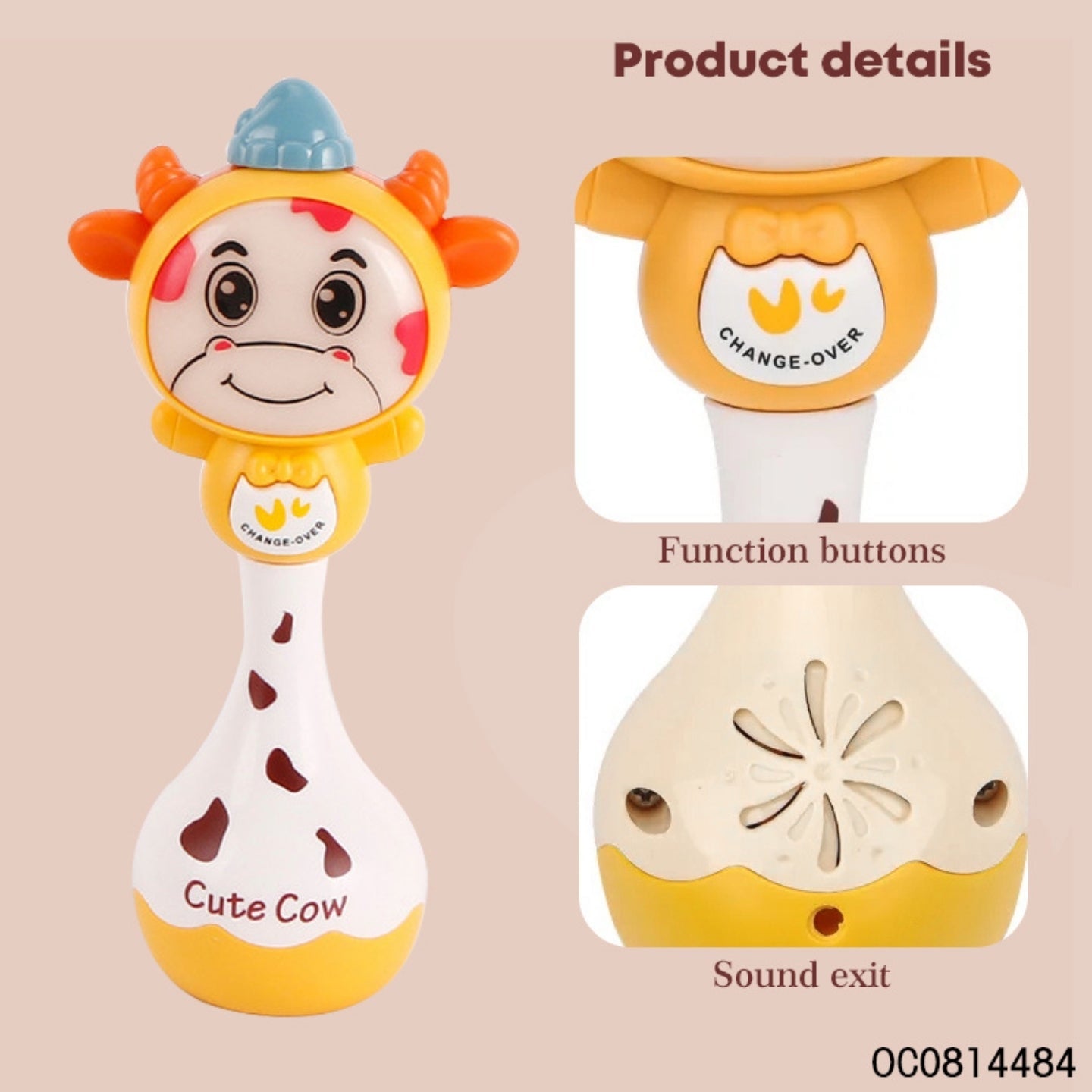 Little Angel-Baby Musical Rattle Toy for Infants Cute Cow - Brown