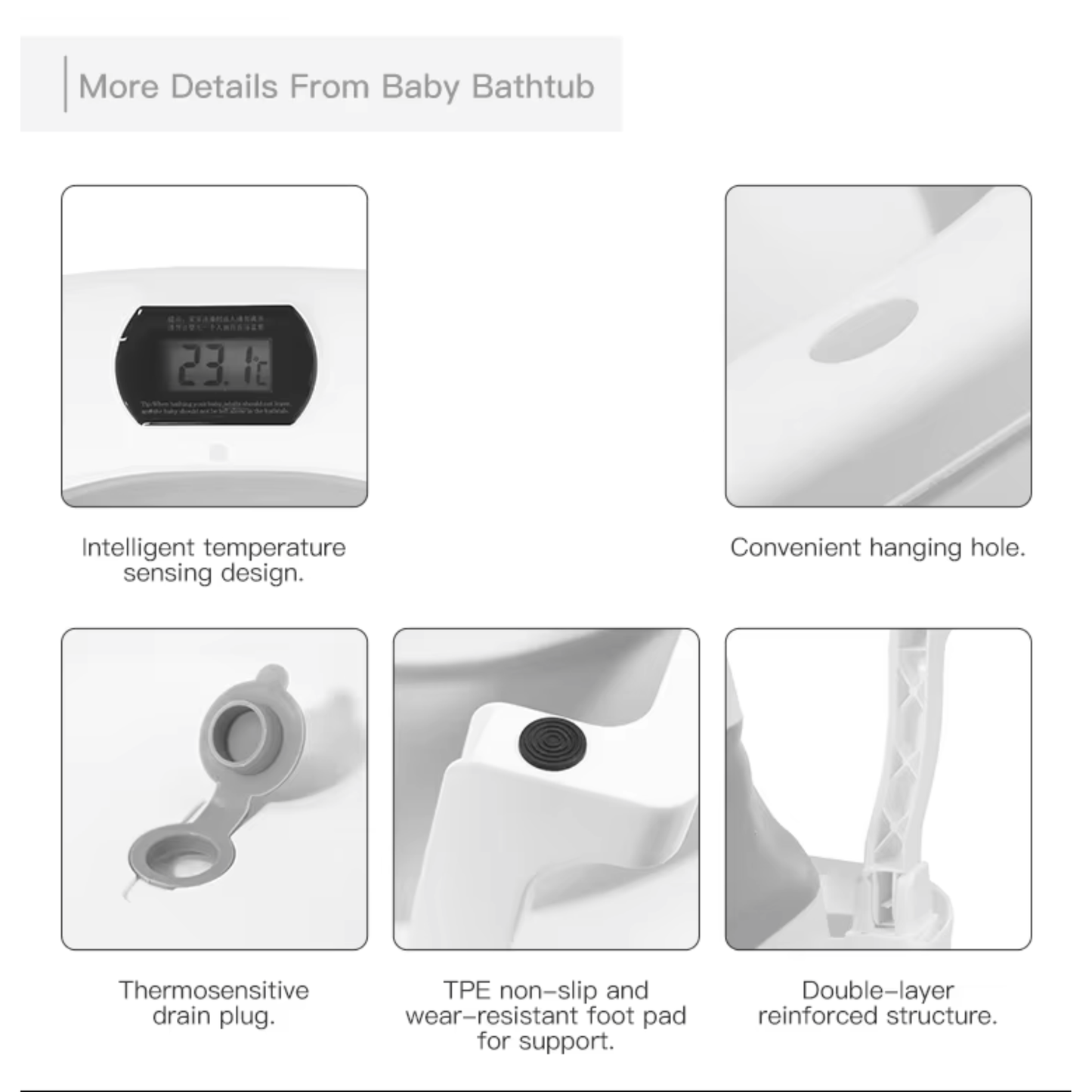 Little Angel - Baby Foldable Bath Tub With Anti Slip Base - Grey