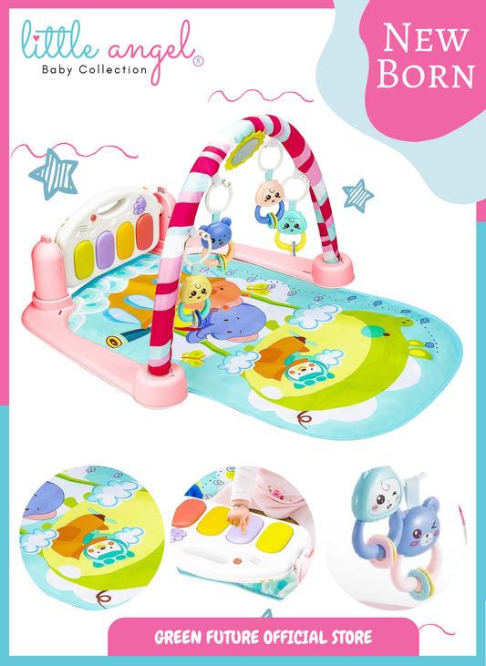Little Angel Baby Play Mat Gym Bluetooth Music & Hanging Toys for Sensory Development - Pink