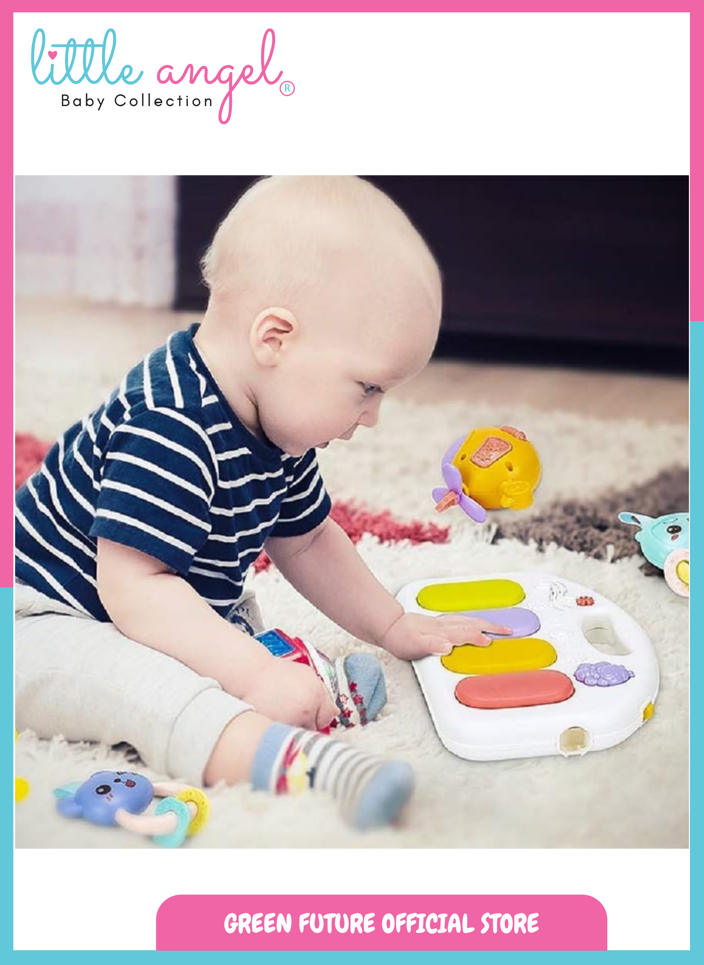 Little Angel Baby Play Mat Gym Bluetooth Music & Hanging Toys for Sensory Development - Pink