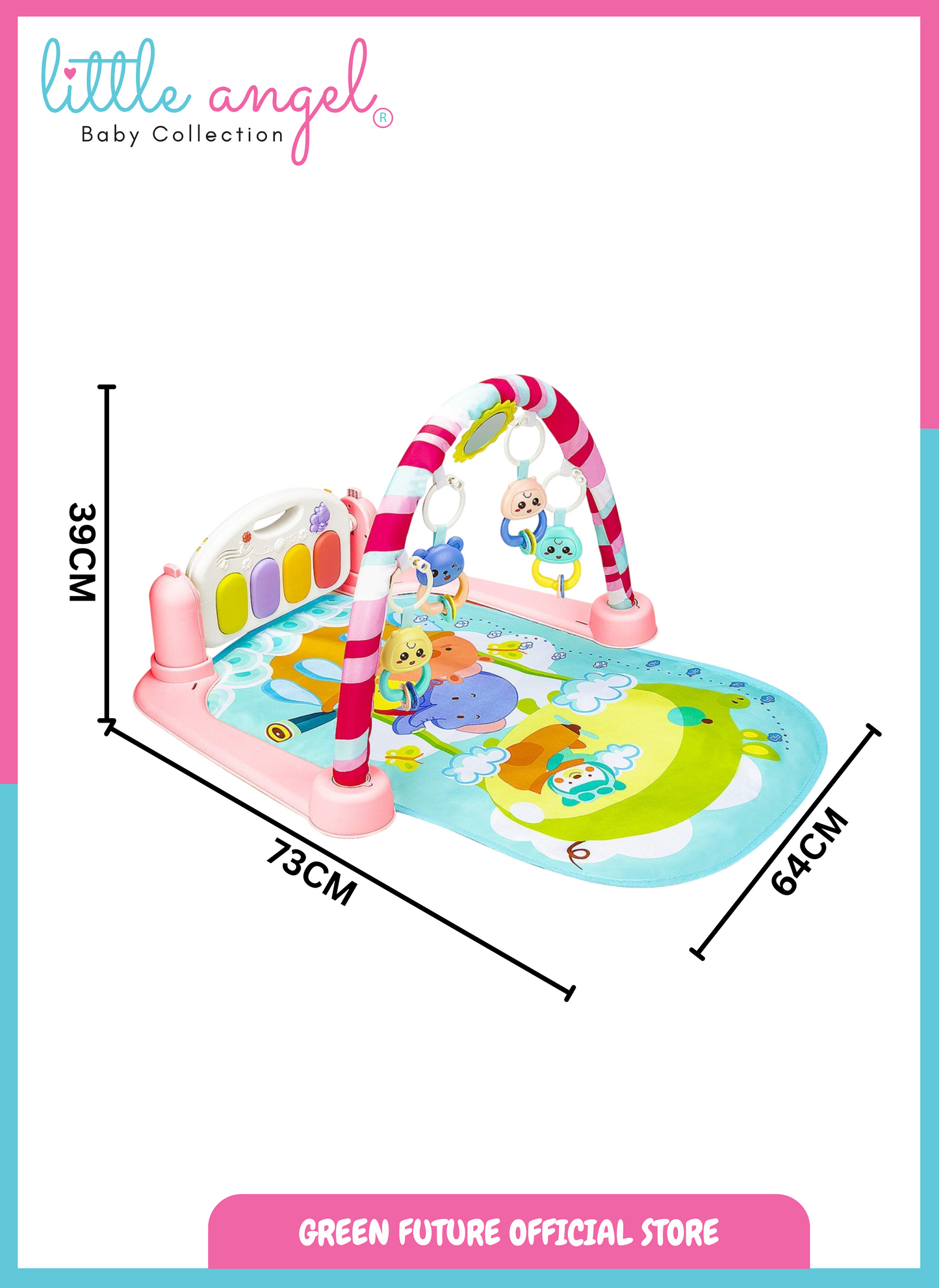 Little Angel Baby Play Mat Gym Bluetooth Music & Hanging Toys for Sensory Development - Pink