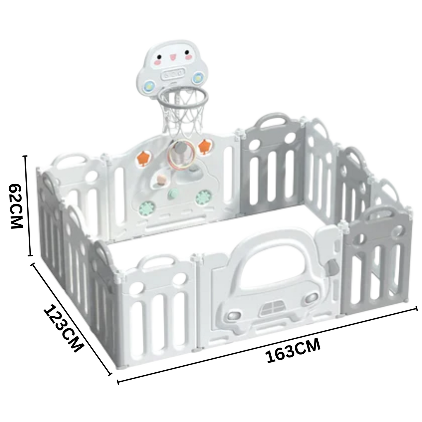 Little Angel Baby Playpen WithBasketball Hoop And Fence - White/Grey