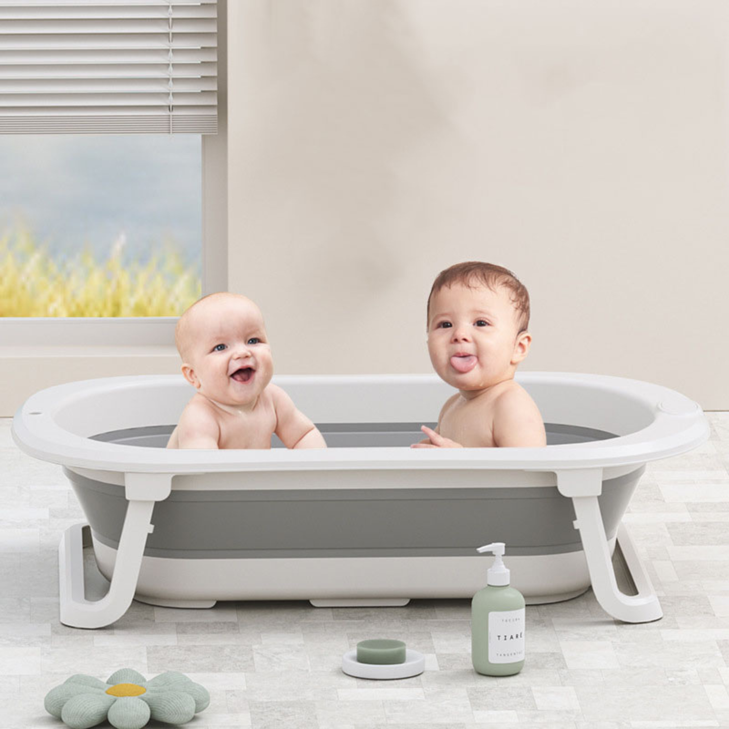 Little Angel - Baby Foldable Bath Tub With Temperature Sensor - Grey