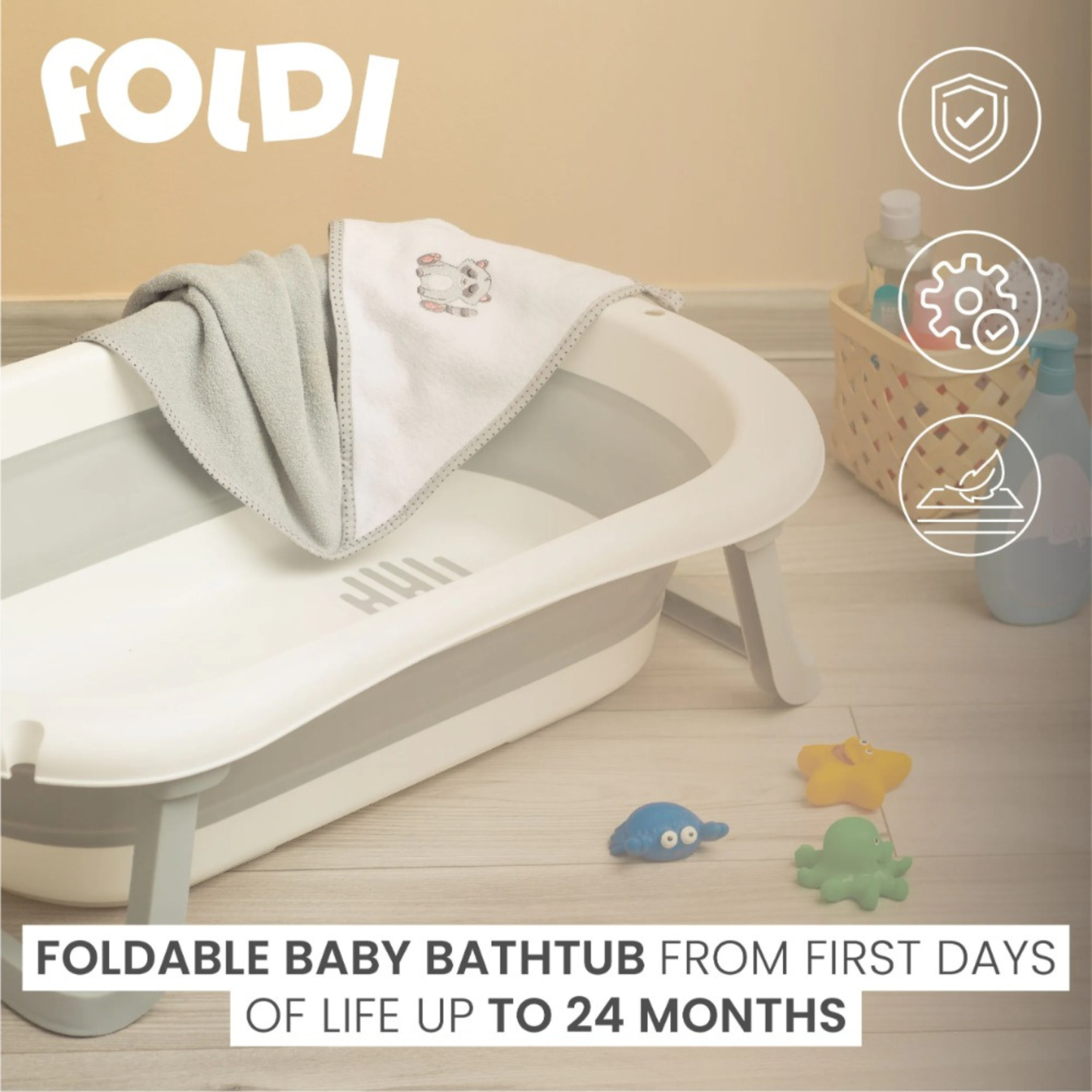 Little Angel - Baby Foldable Bath Tub With Temperature Sensor - Grey
