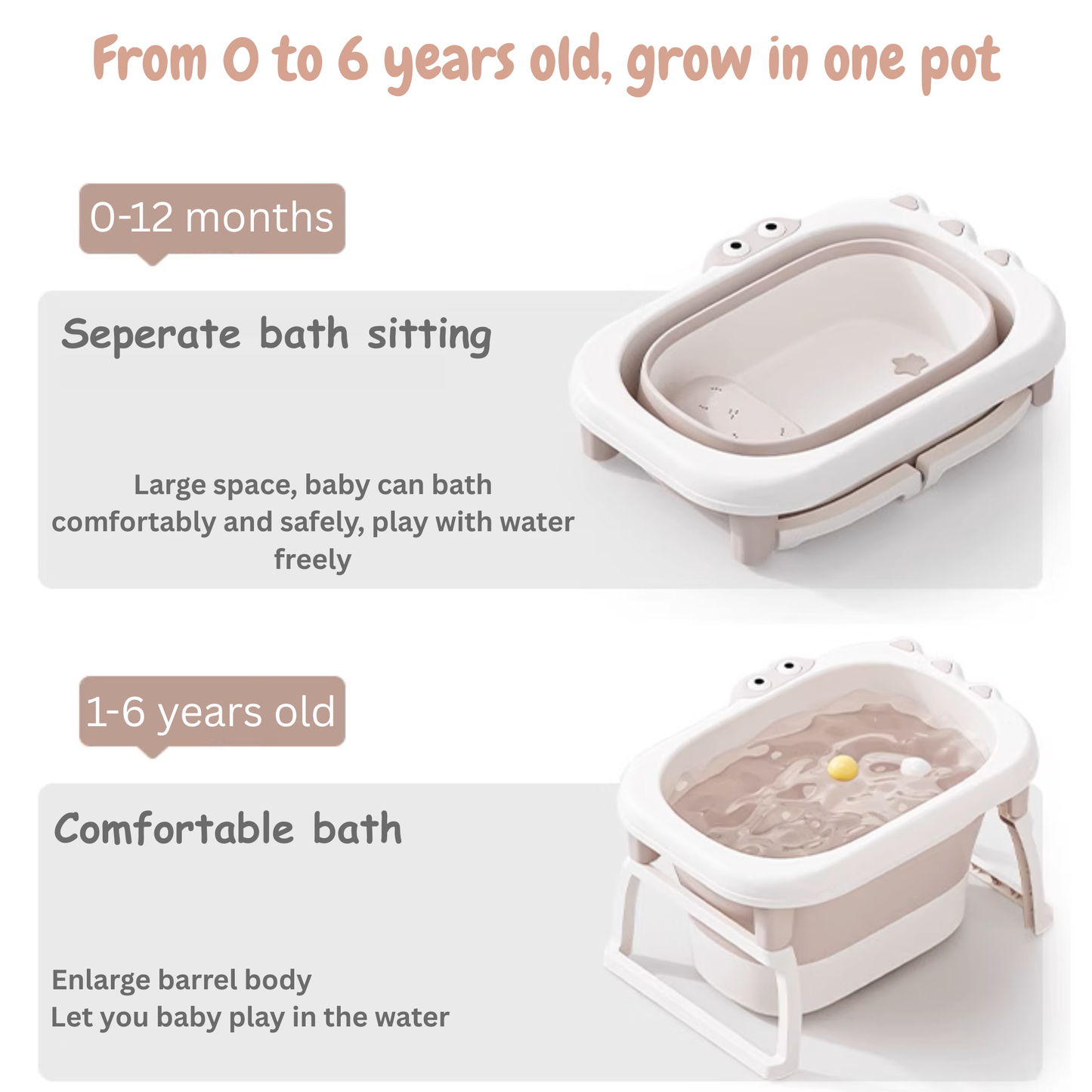 Little Angel - Baby Foldable Bath Tub With Seat Support - Coffee