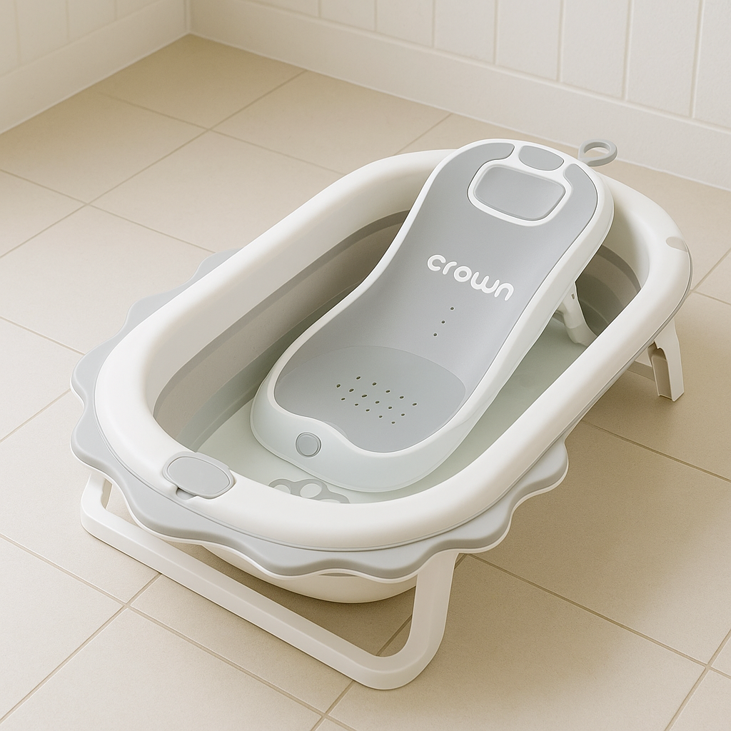 Little Angel - Baby Foldable Bath Tub With Support Seat -Grey