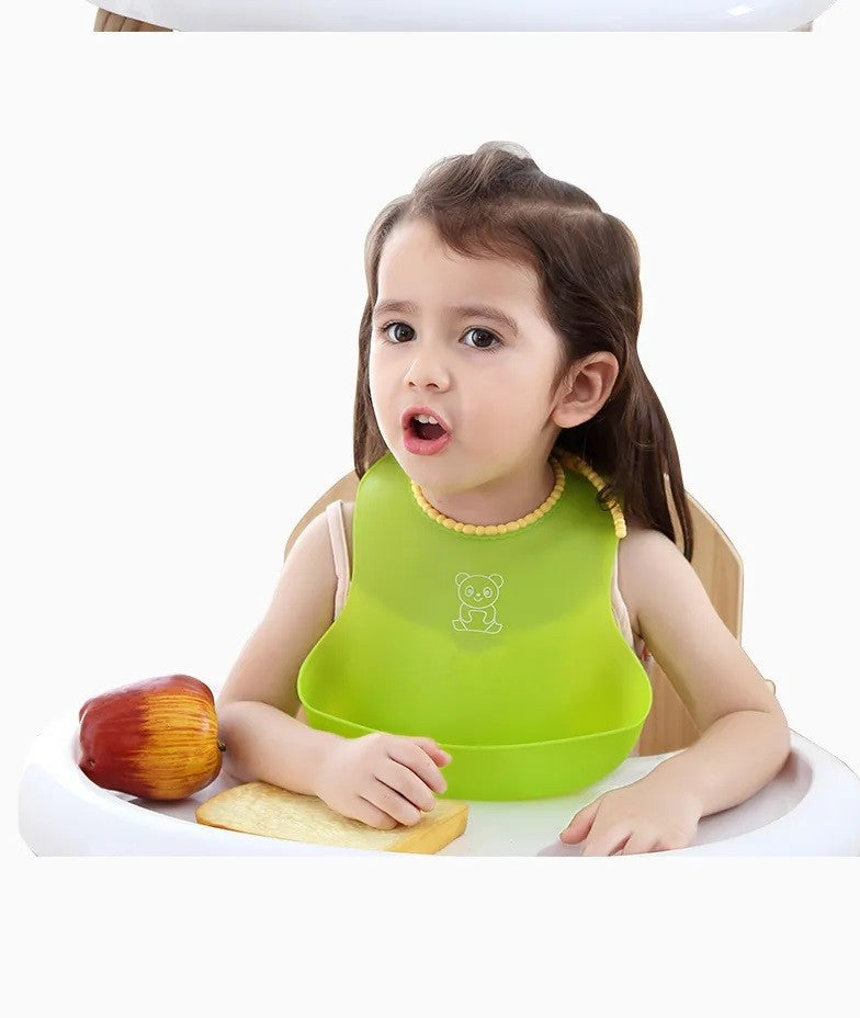 Little Angel - Baby Silicone Bib With Food Catcher - Blue/Green/pink