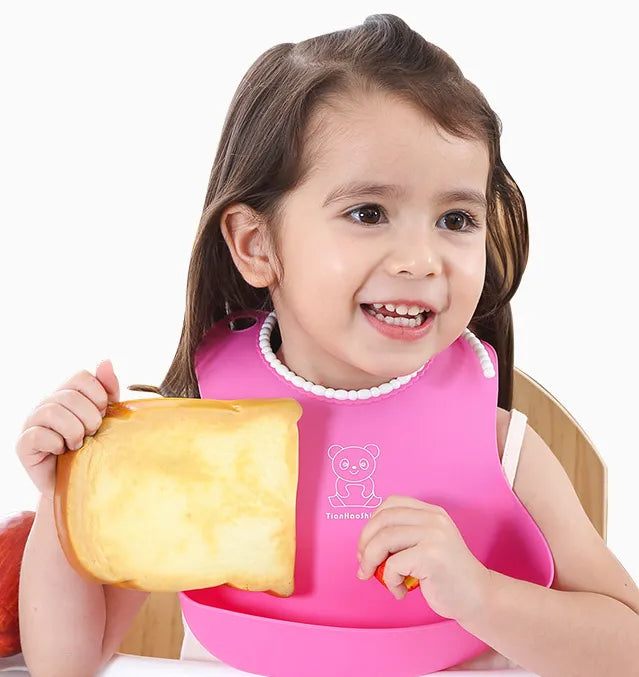 Little Angel - Baby Silicone Bib With Food Catcher - Blue/Green/pink