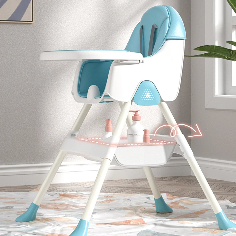 Little Angel - Baby High Chair With Feeding Tray & Storage - Blue