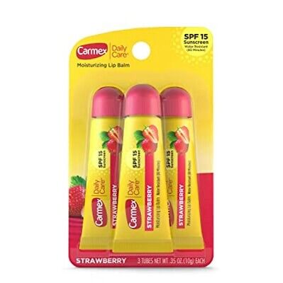 Carmex Strawberry Moisturizing Lip Balm with SPF15 Squeeze Tube 10g x 3pack