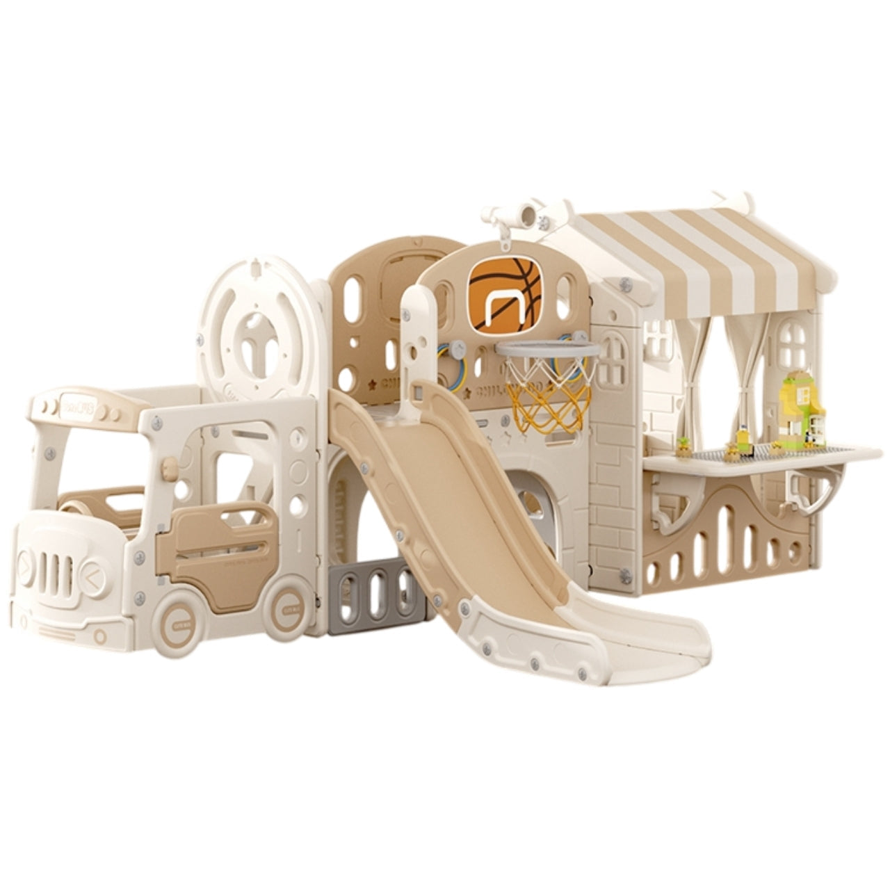 Little Angel Kids Playhouse With Slide - Coffee/Grey