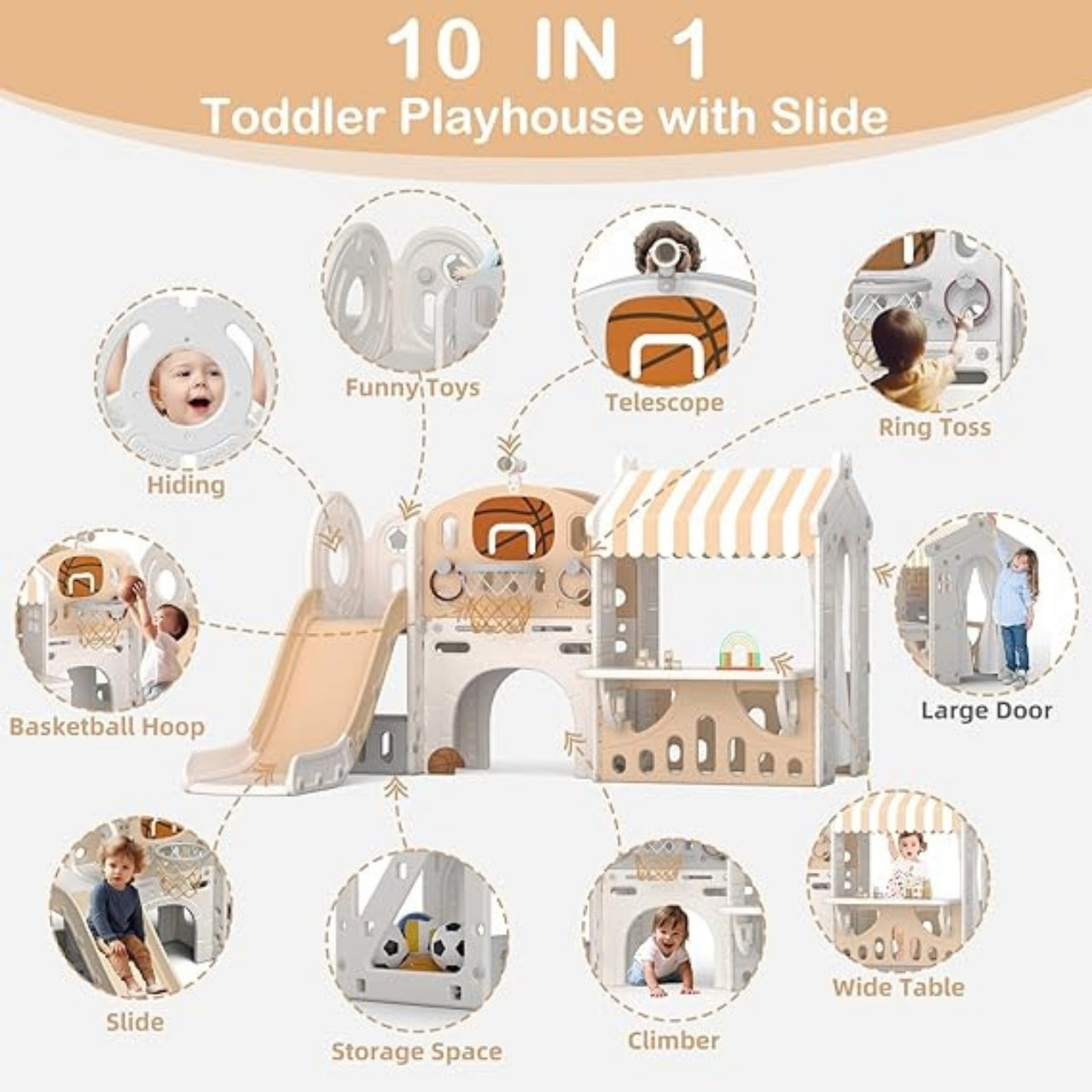 Little Angel Kids Playhouse With Slide - Coffee/Grey