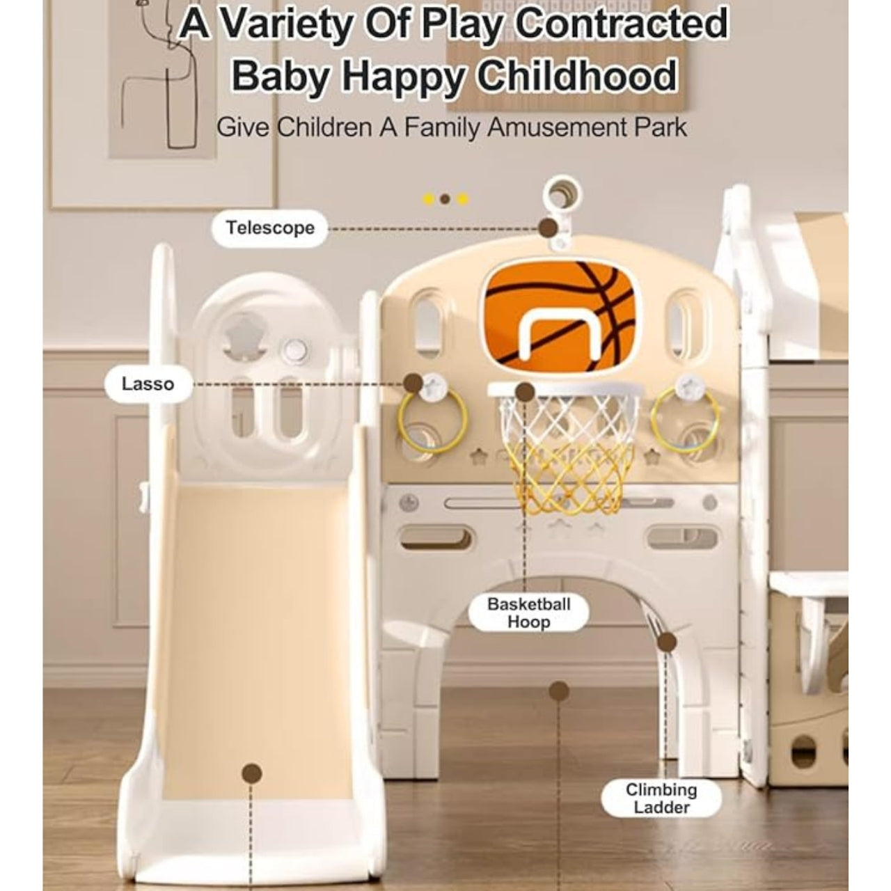 Little Angel Kids Playhouse With Slide - Coffee/Grey