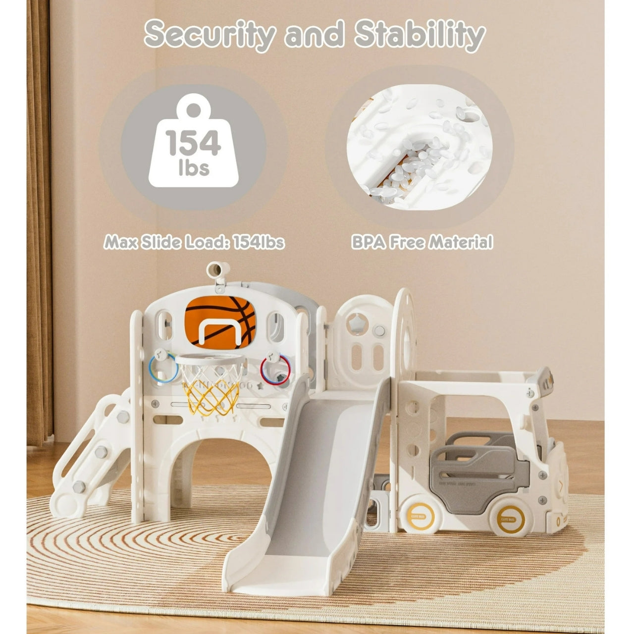 Little Angel Kids Playhouse With Slide - Coffee/Grey