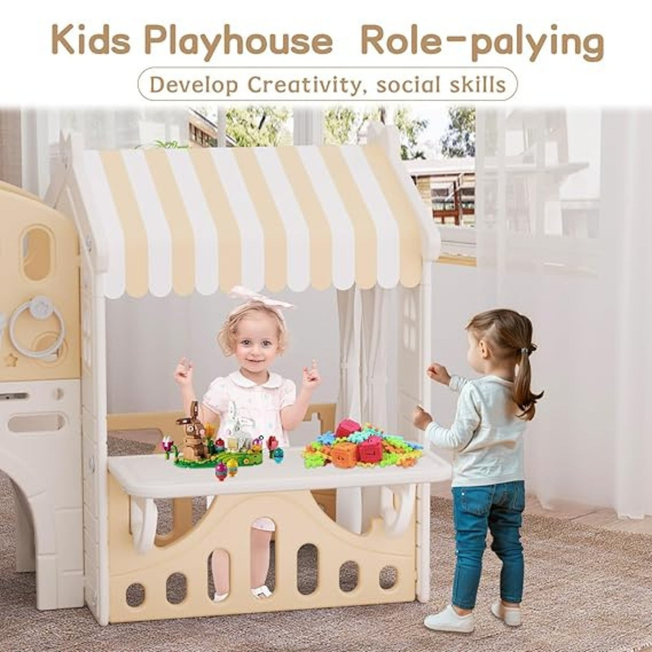 Little Angel Kids Playhouse With Slide - Coffee/Grey