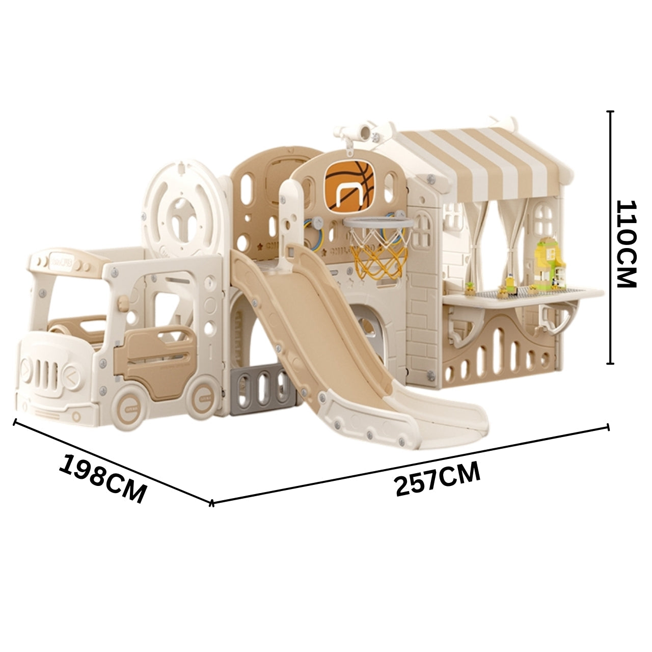 Little Angel Kids Playhouse With Slide - Coffee/Grey