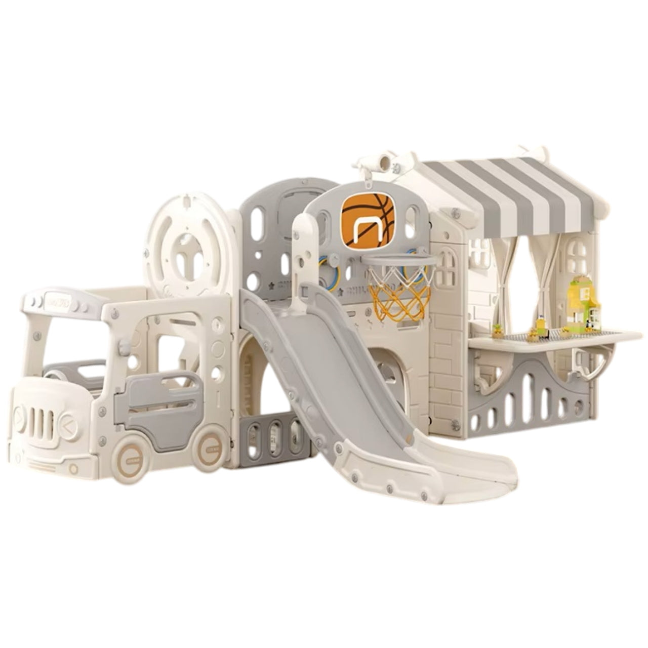 Little Angel Kids Playhouse With Slide - Coffee/Grey