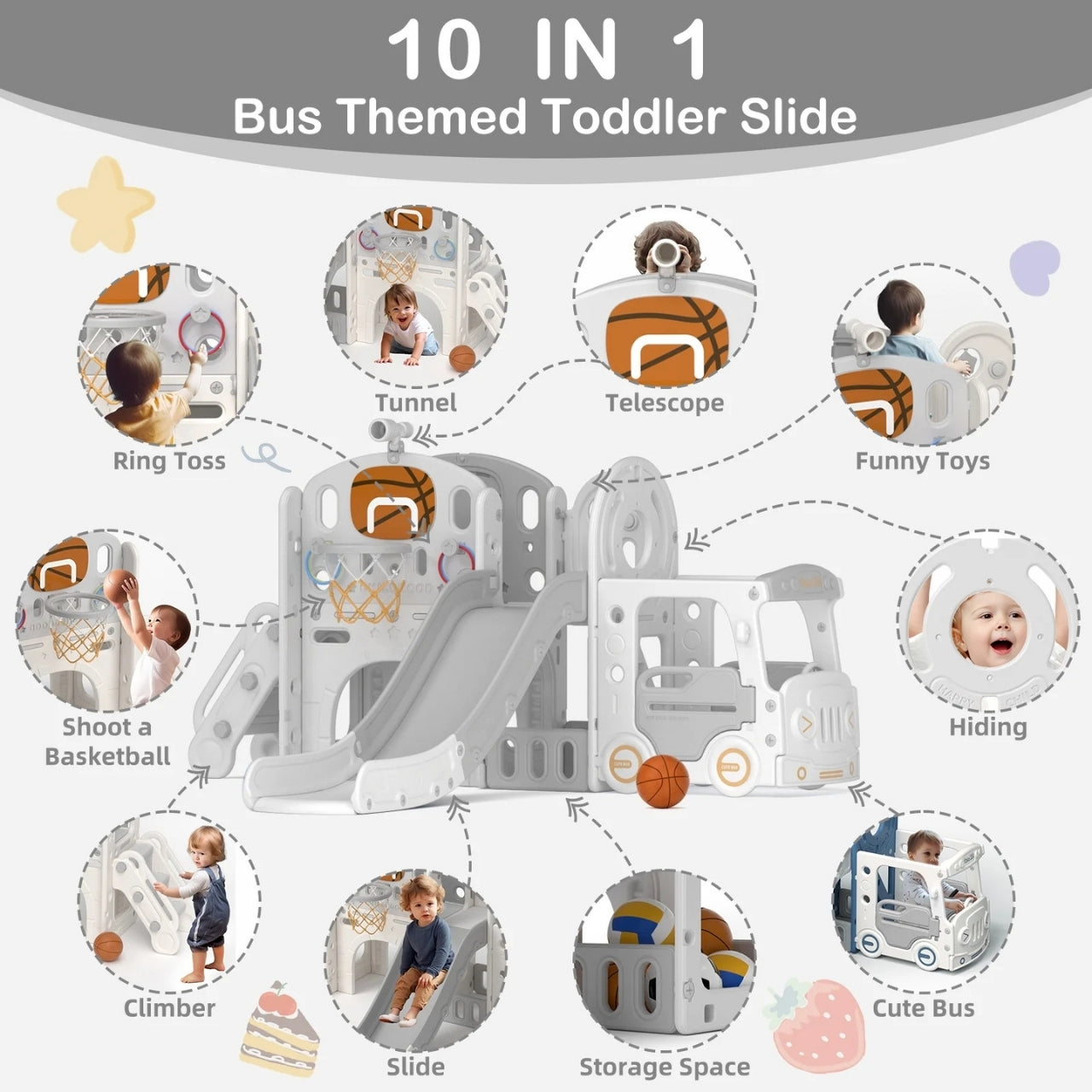 Little Angel Kids Playhouse With Slide - Coffee/Grey