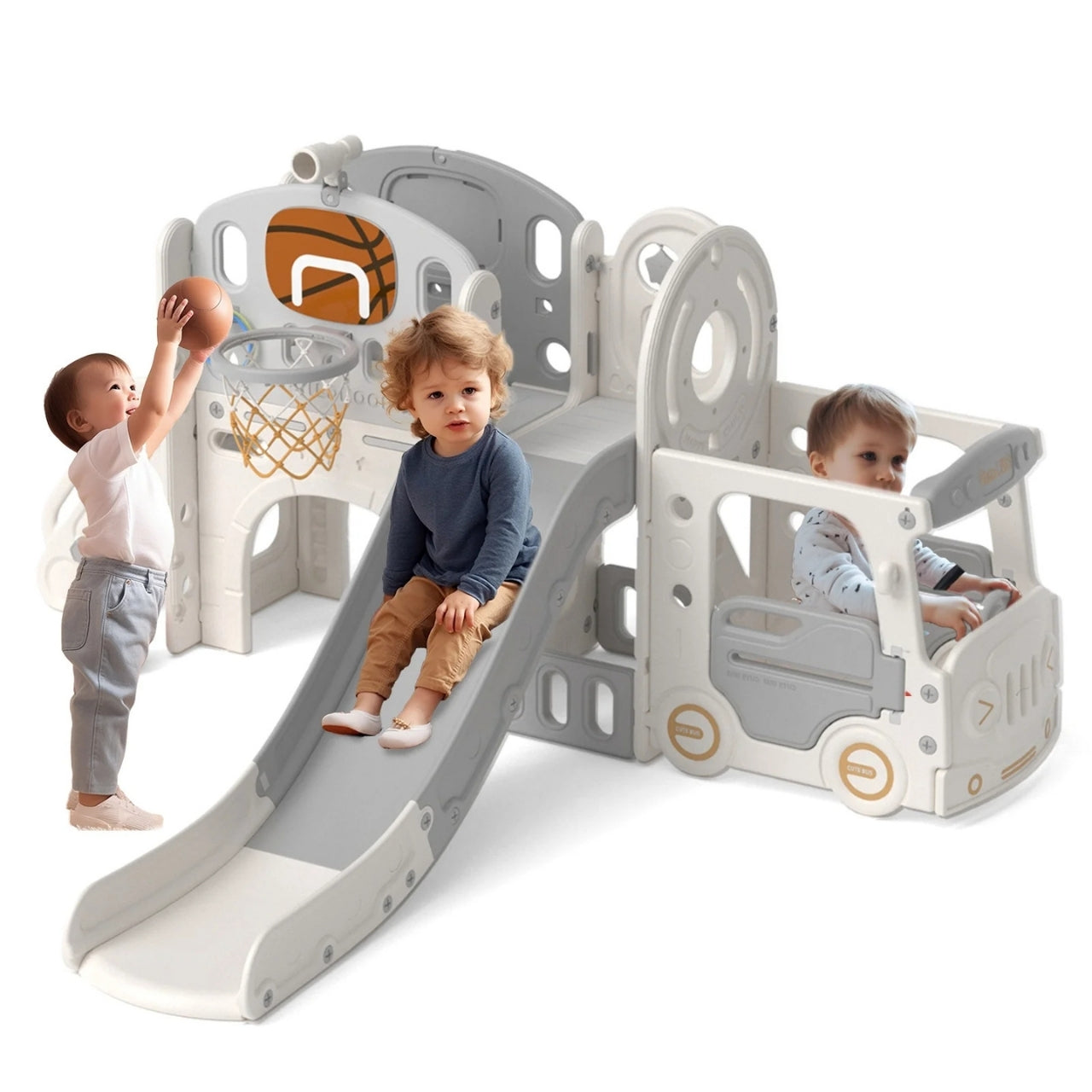 Little Angel Kids Playhouse With Slide - Coffee/Grey
