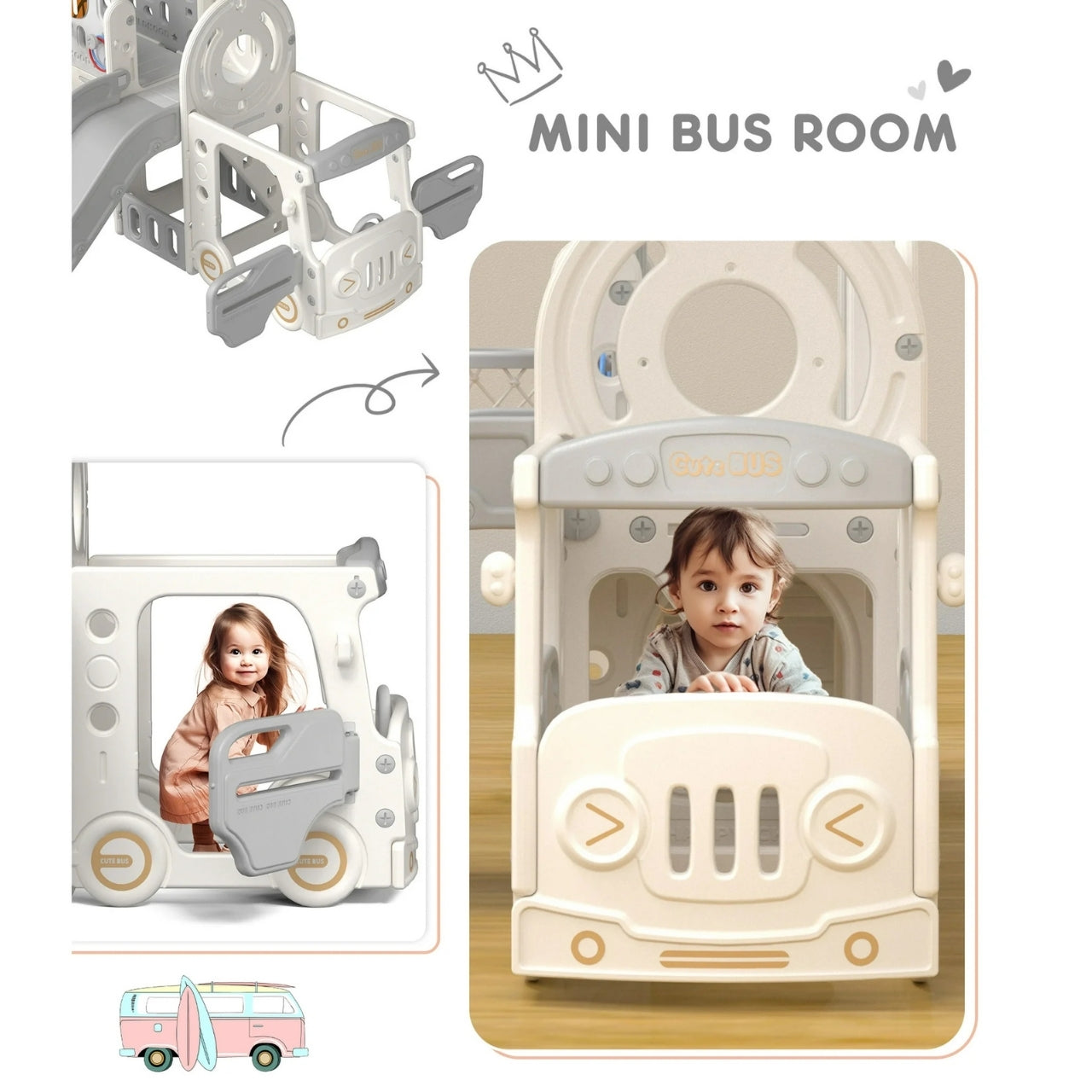 Little Angel Kids Playhouse With Slide - Coffee/Grey