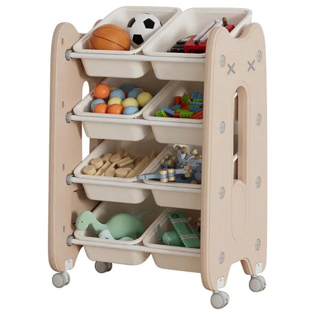 Little Angel Toys Organizer Cabinet With Bins & Wheels - Coffee/White