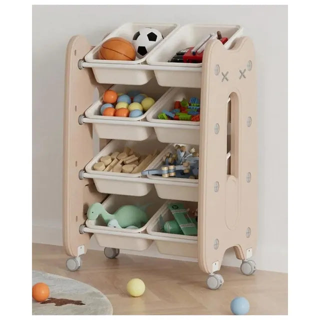 Little Angel Toys Organizer Cabinet With Bins & Wheels - Coffee/White